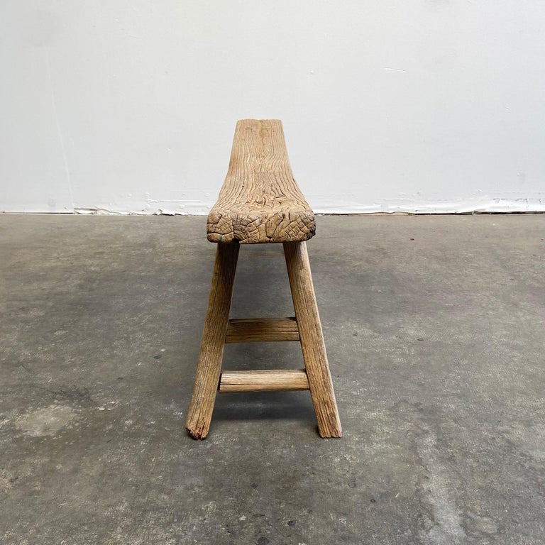 Vintage Elm Wood Rustic Skinny Bench at 1stDibs