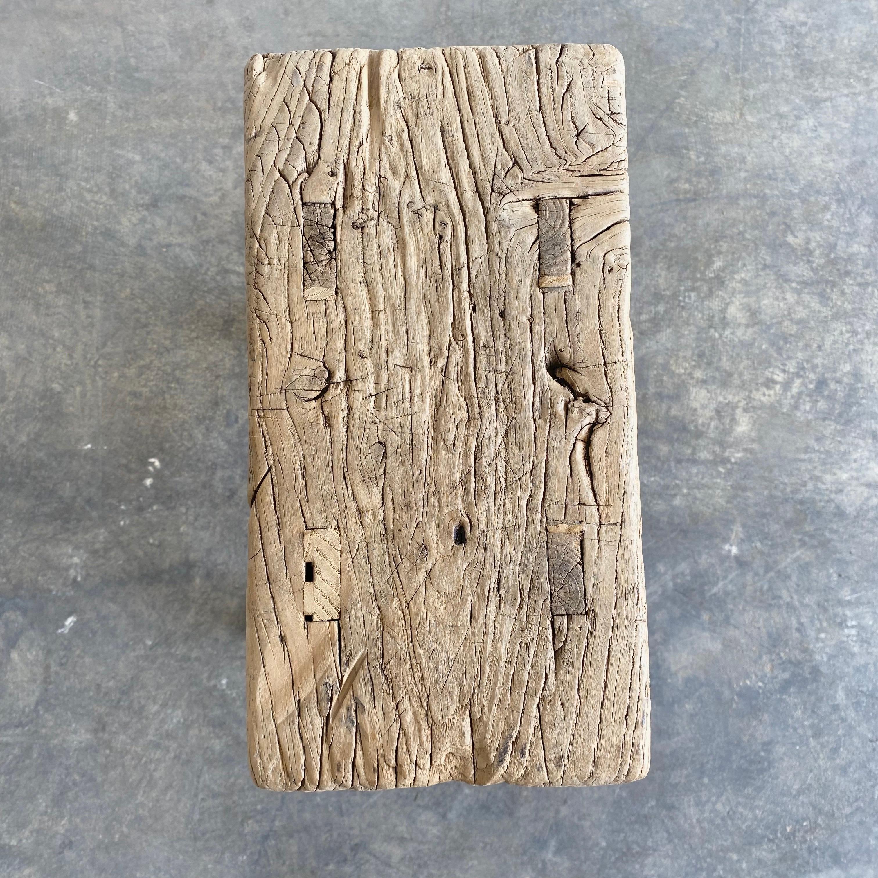 Vintage Elm Wood Rustic Stool In Good Condition In Brea, CA
