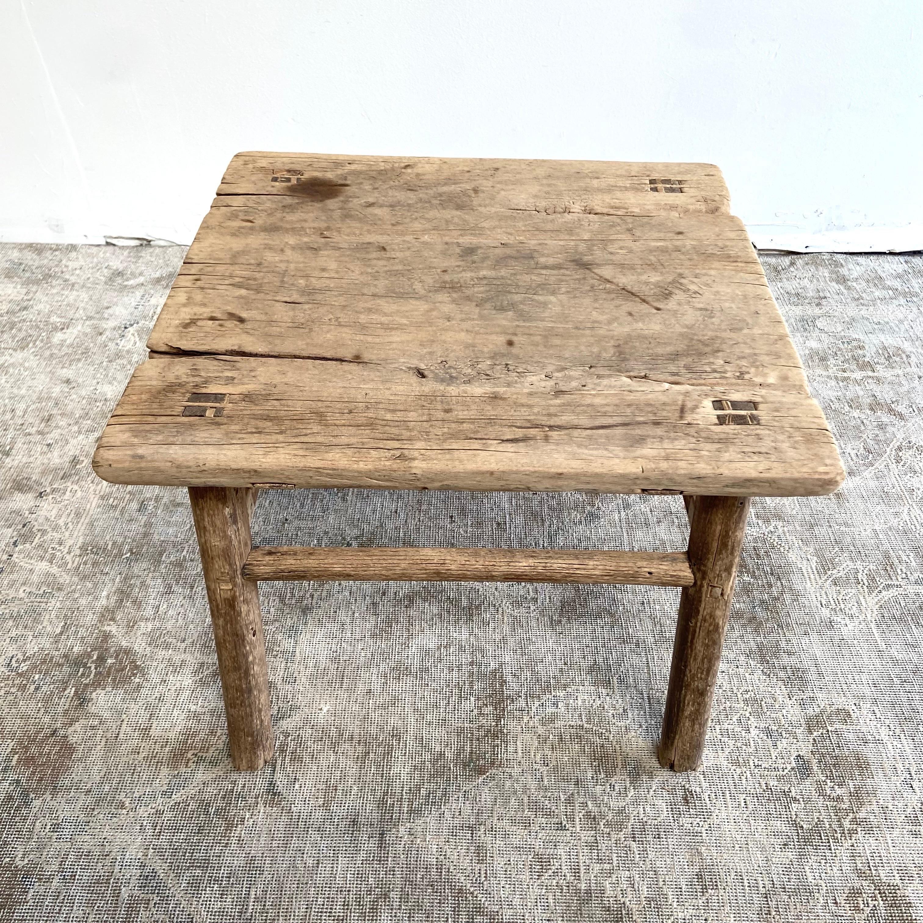 Vintage Elm Wood Side Table at 1stDibs