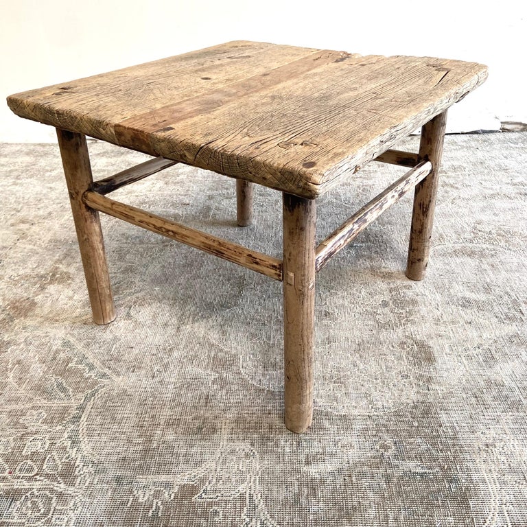 Vintage Elm Wood Side Table For Sale at 1stDibs