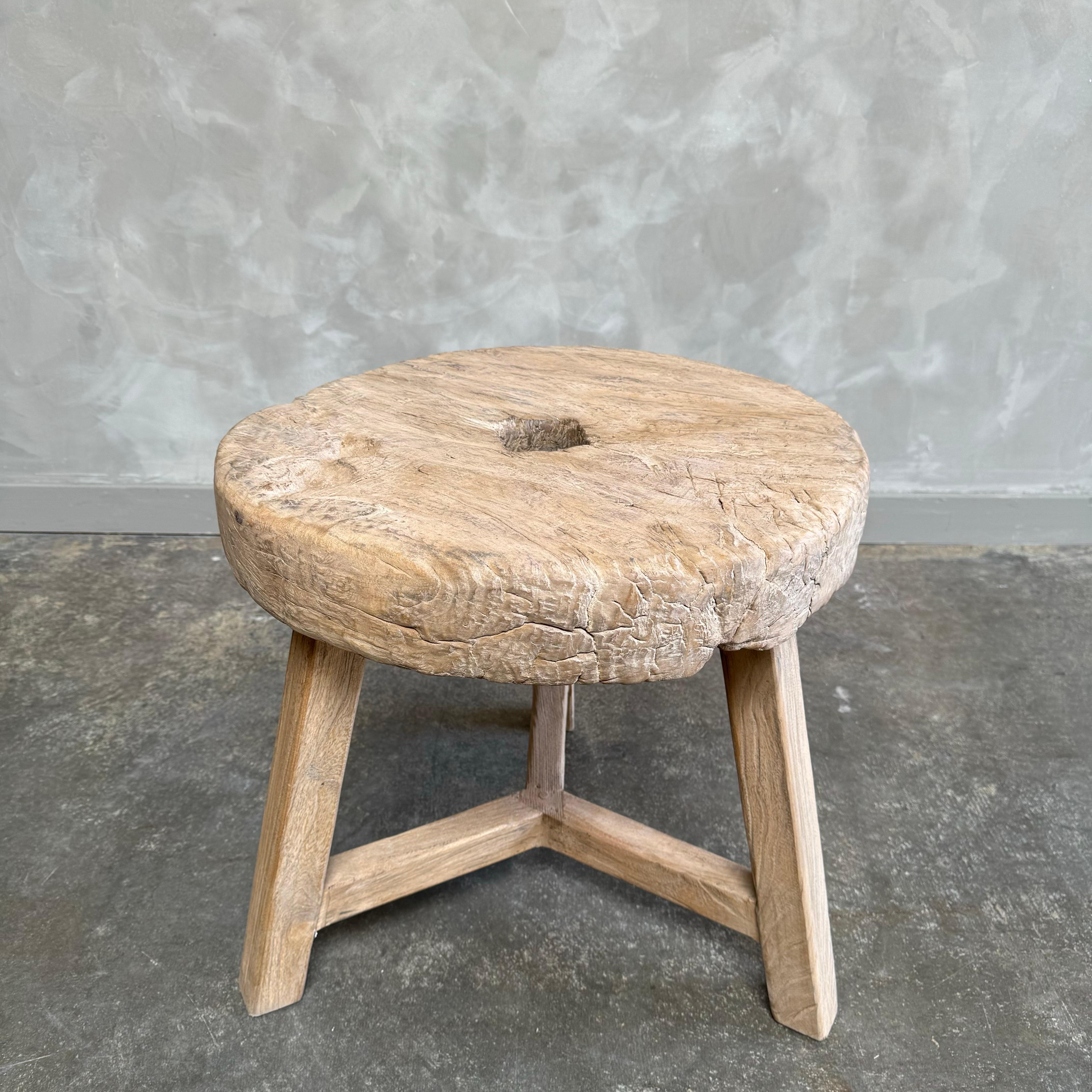 Vintage Elm Wood Side Table For Sale 2