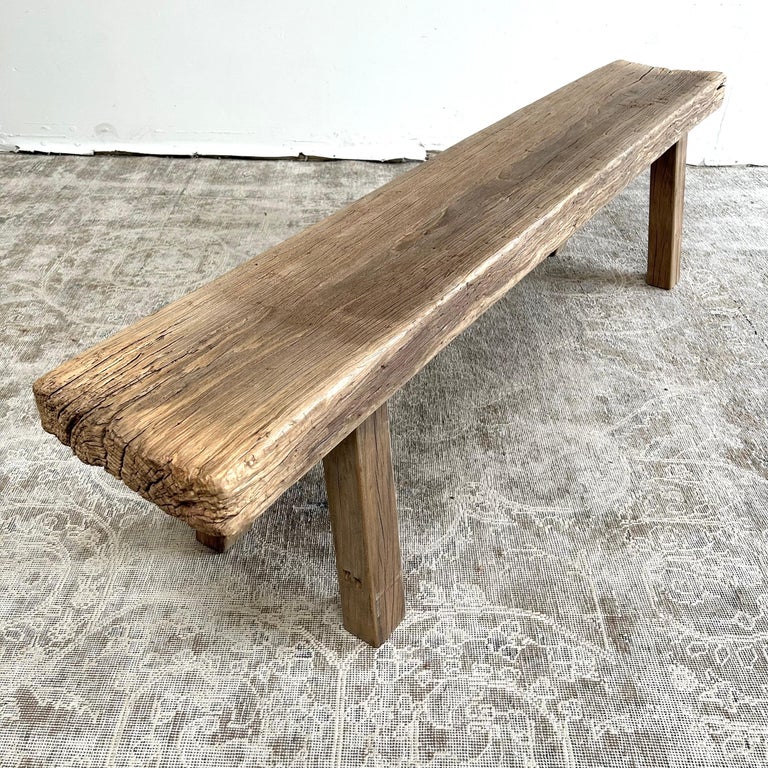 Vintage Elm Wood Bench For Sale at 1stDibs