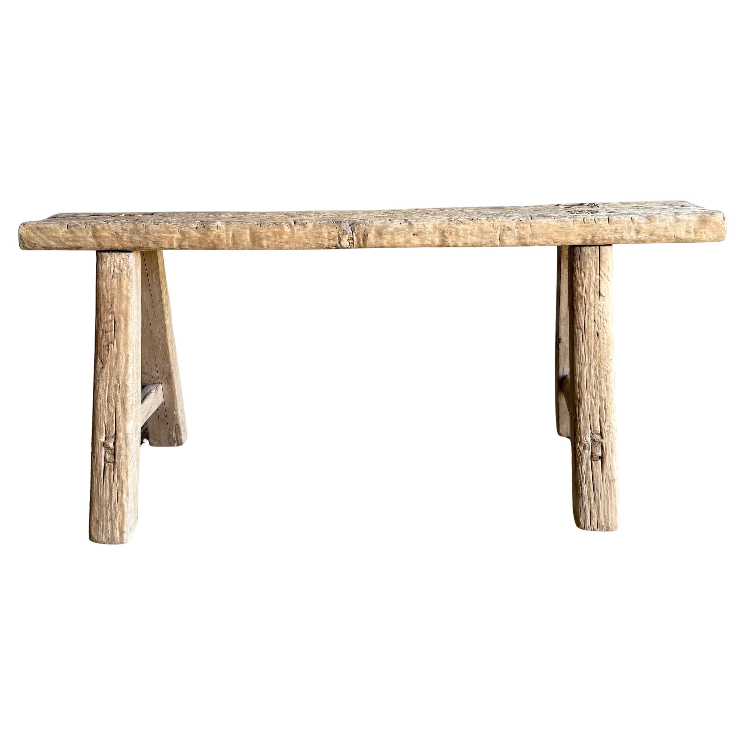 Vintage Elm Wood Skinny Bench 43.5"