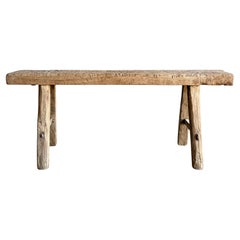 Vintage Elm Wood Skinny Bench 46.5"
