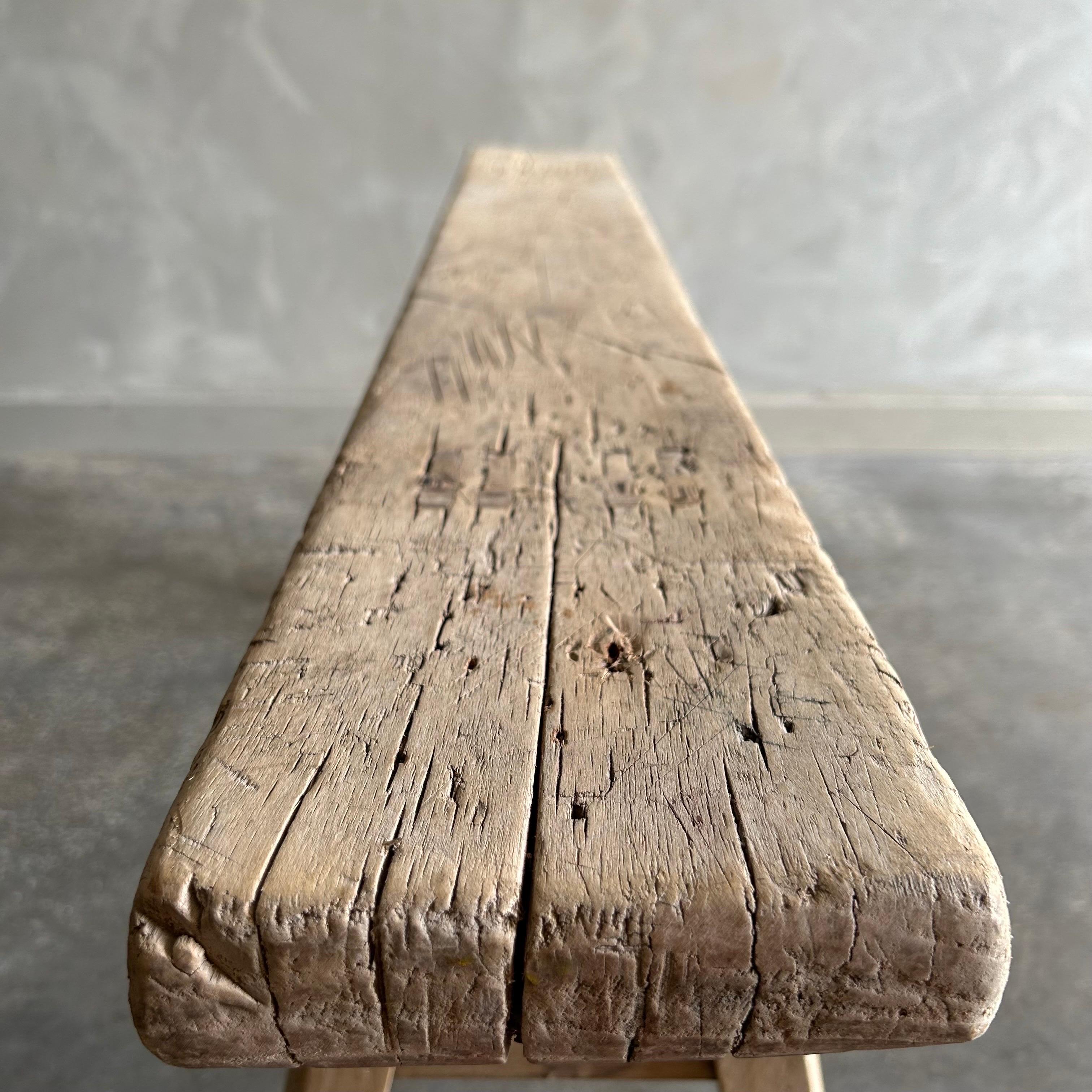 Vintage Elm Wood Skinny Bench 47