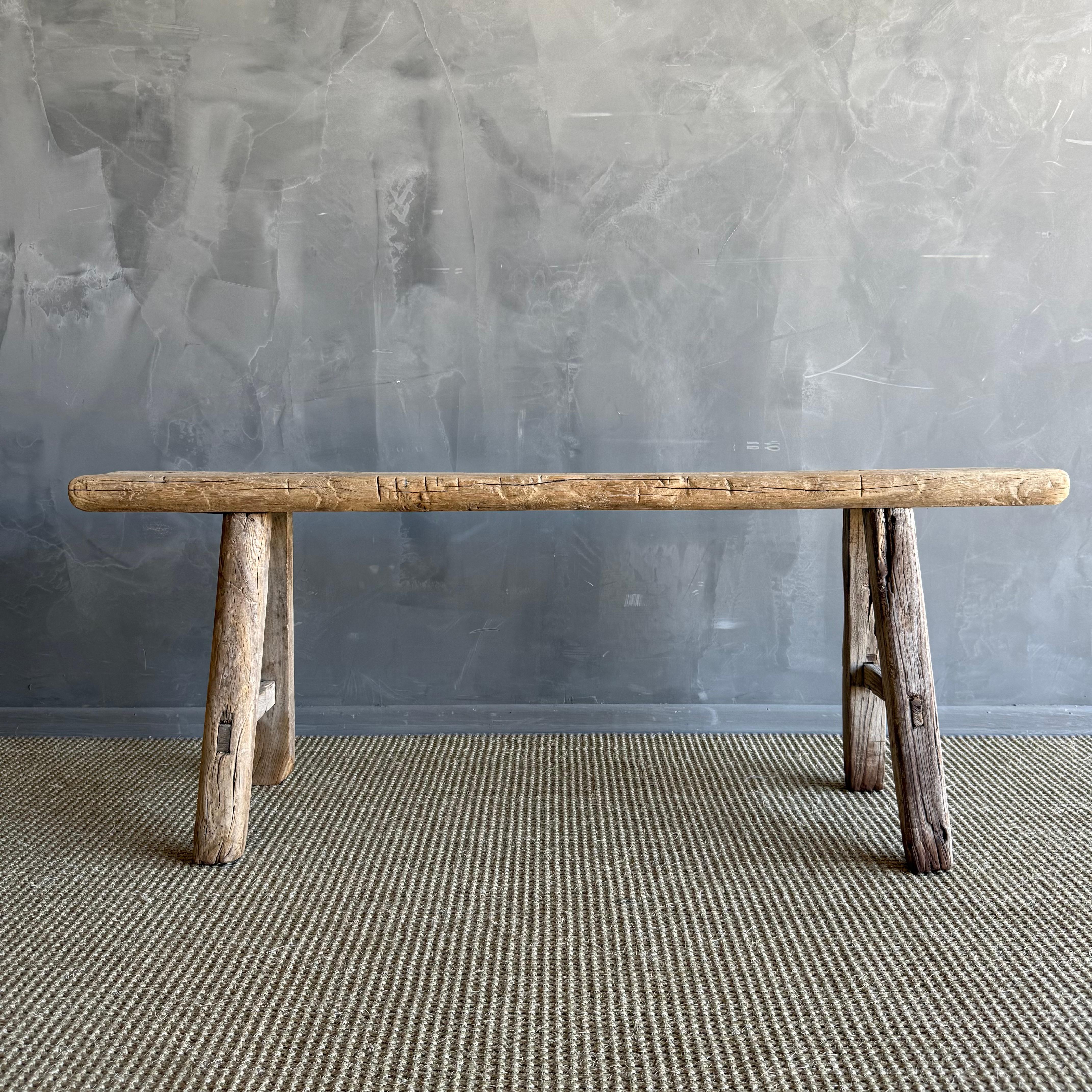 Organic Modern Vintage Elm Wood Skinny Bench 51