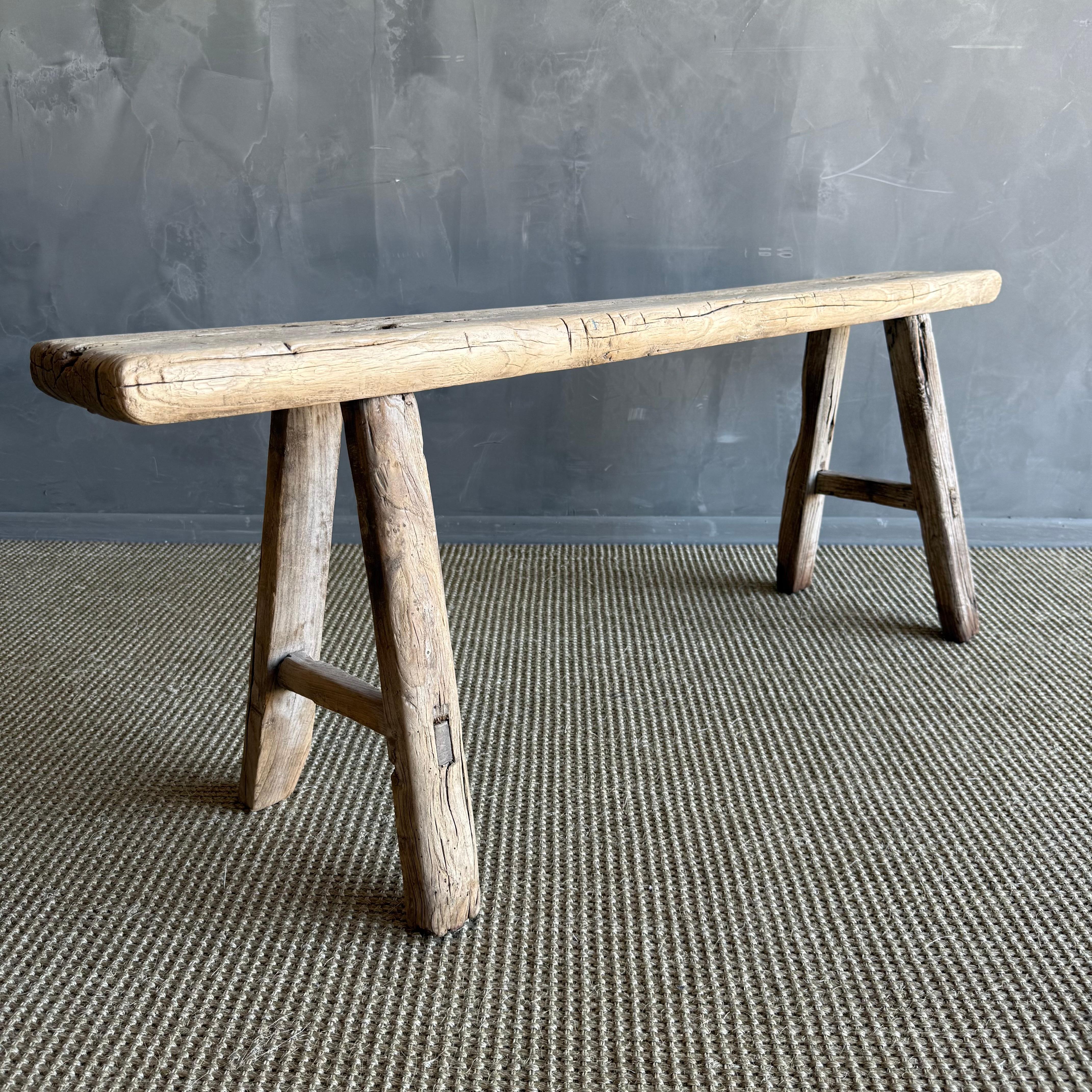 Vintage Elm Wood Skinny Bench 51