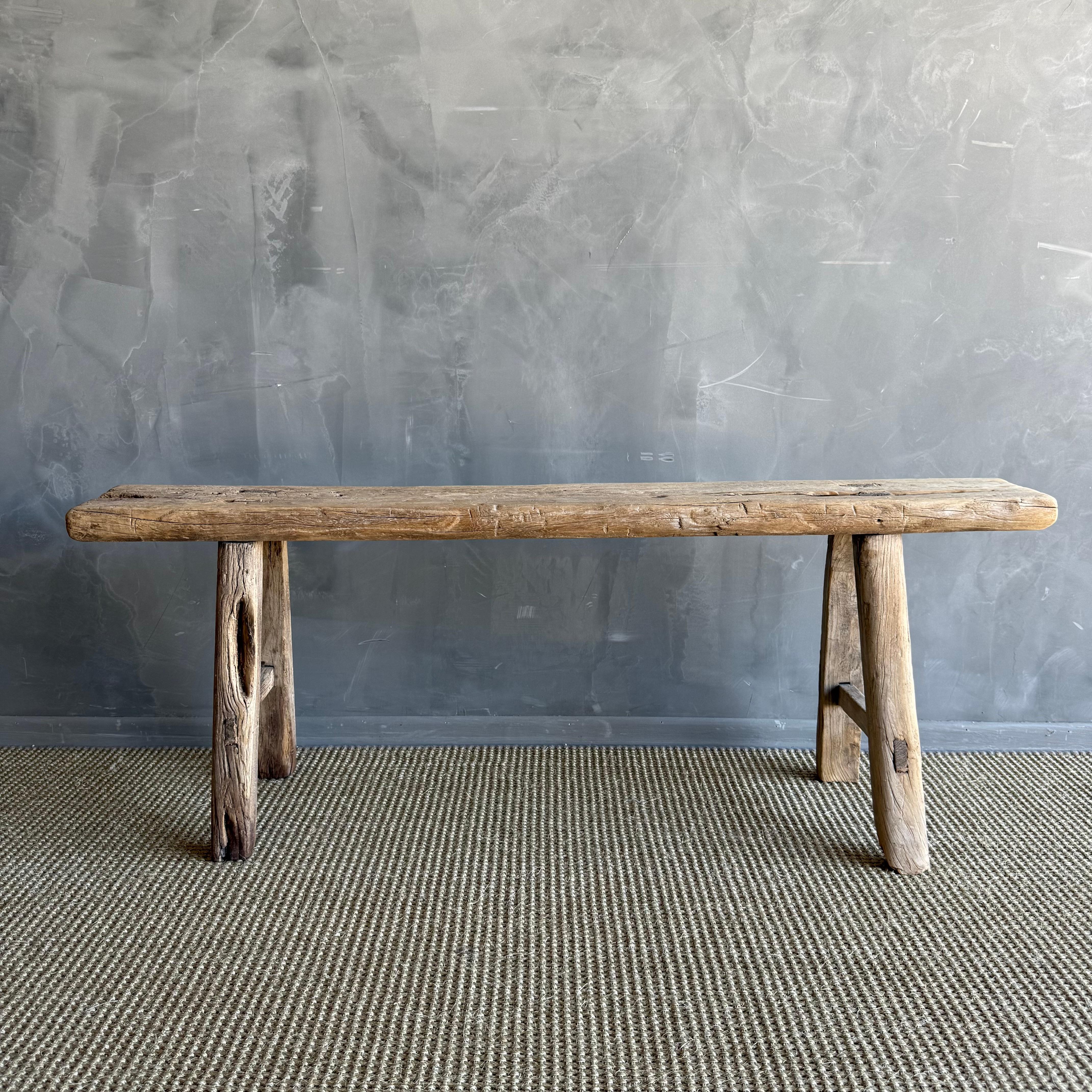 Vintage Elm Wood Skinny Bench 51