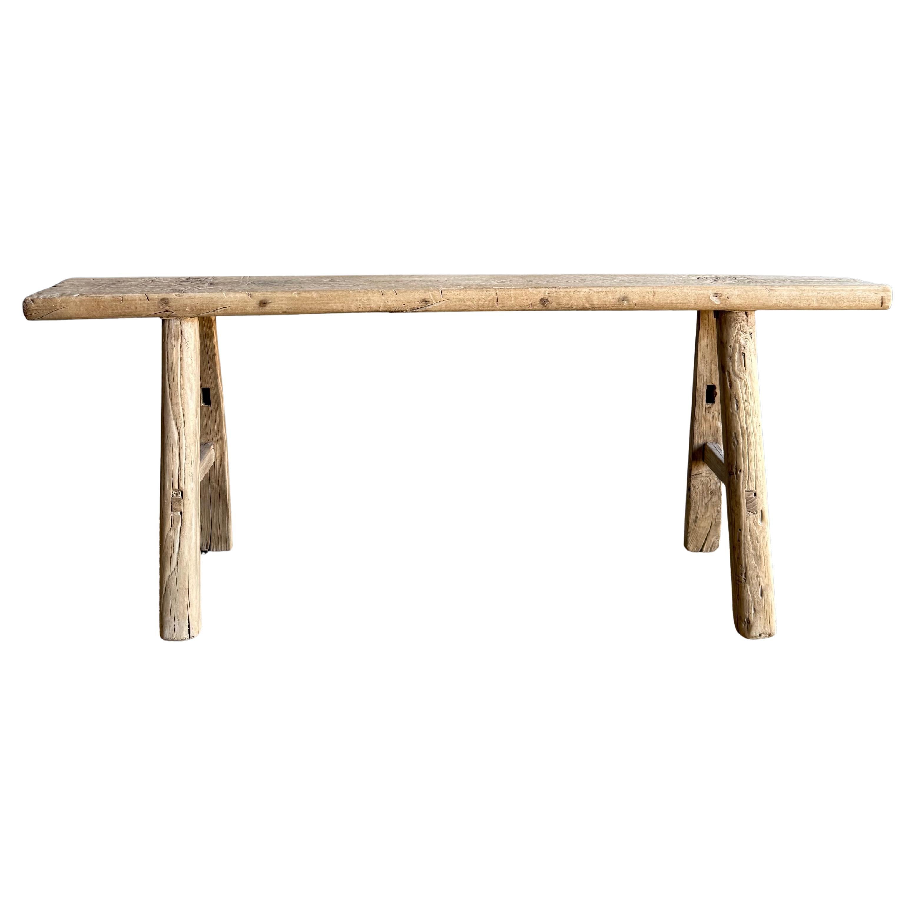Vintage Elm Wood Skinny Bench 51"