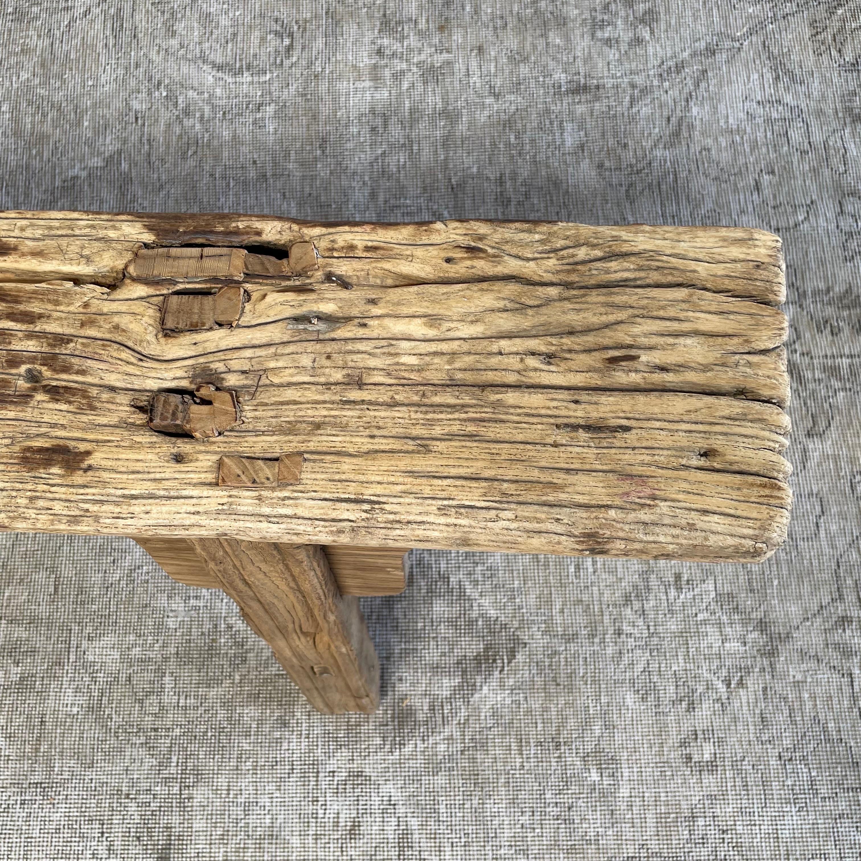 Vintage Elm Wood Skinny Bench 1