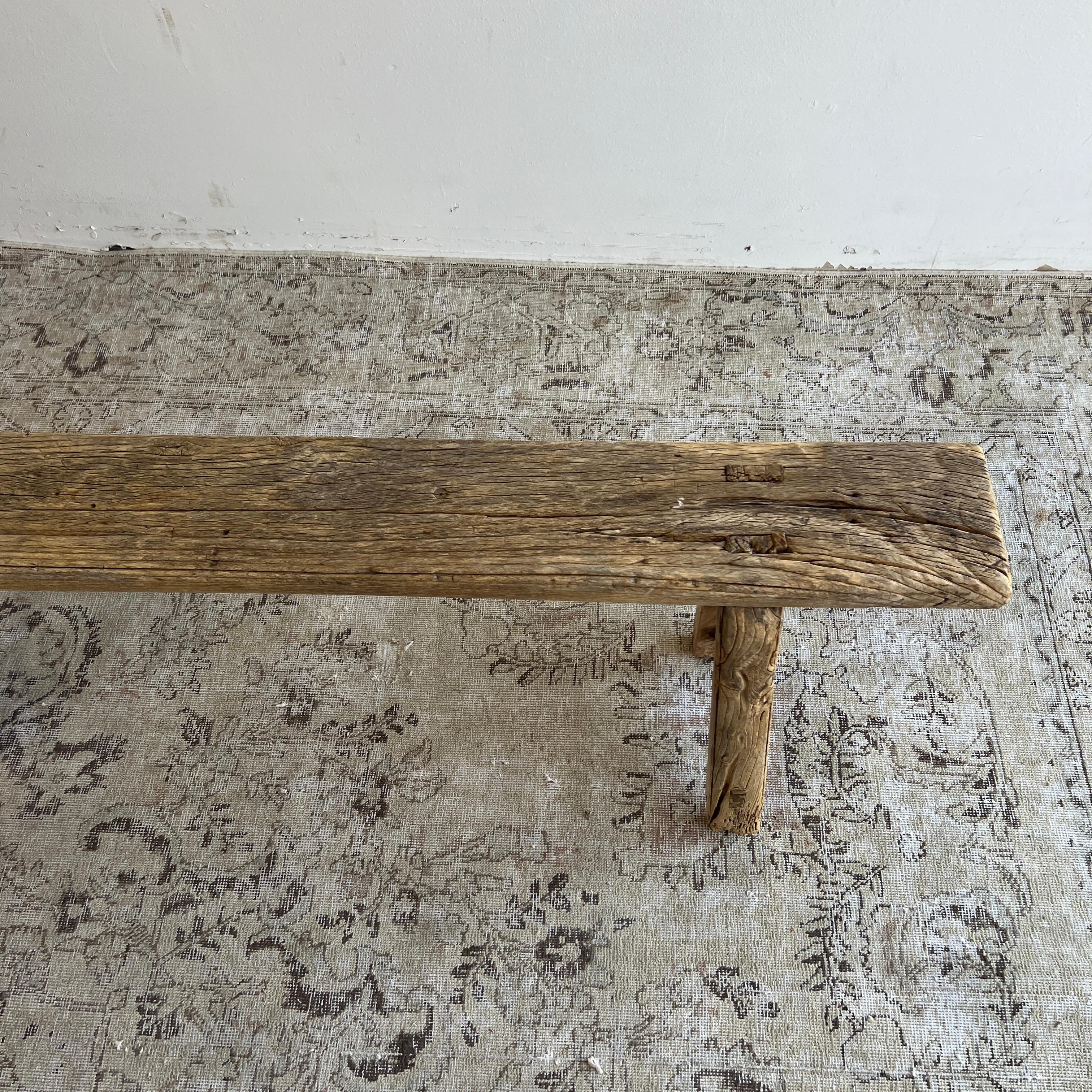 Vintage Elm Wood Skinny Bench 2