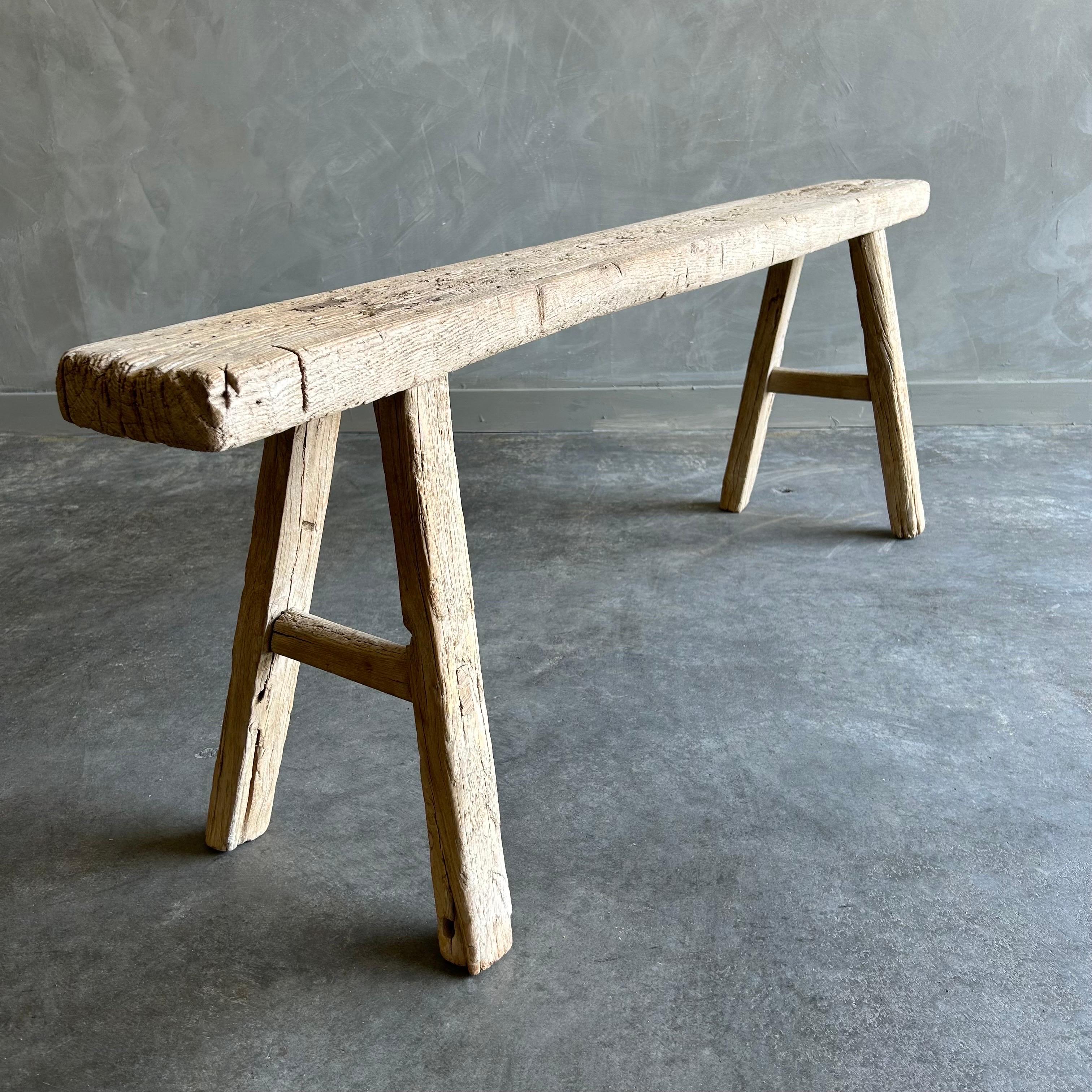 Vintage Elm Wood Skinny Bench 56