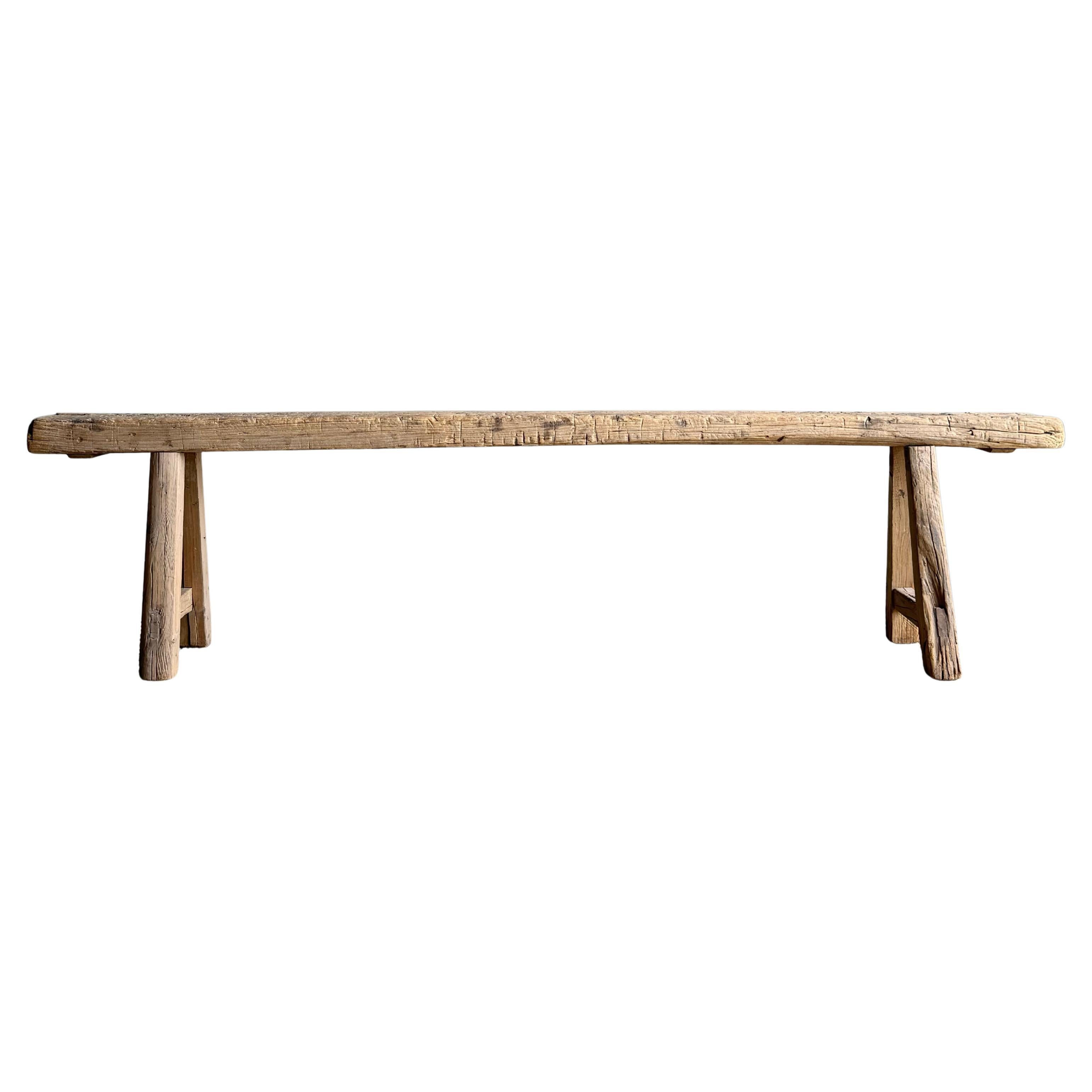 Vintage Elm Wood Skinny Bench 80"