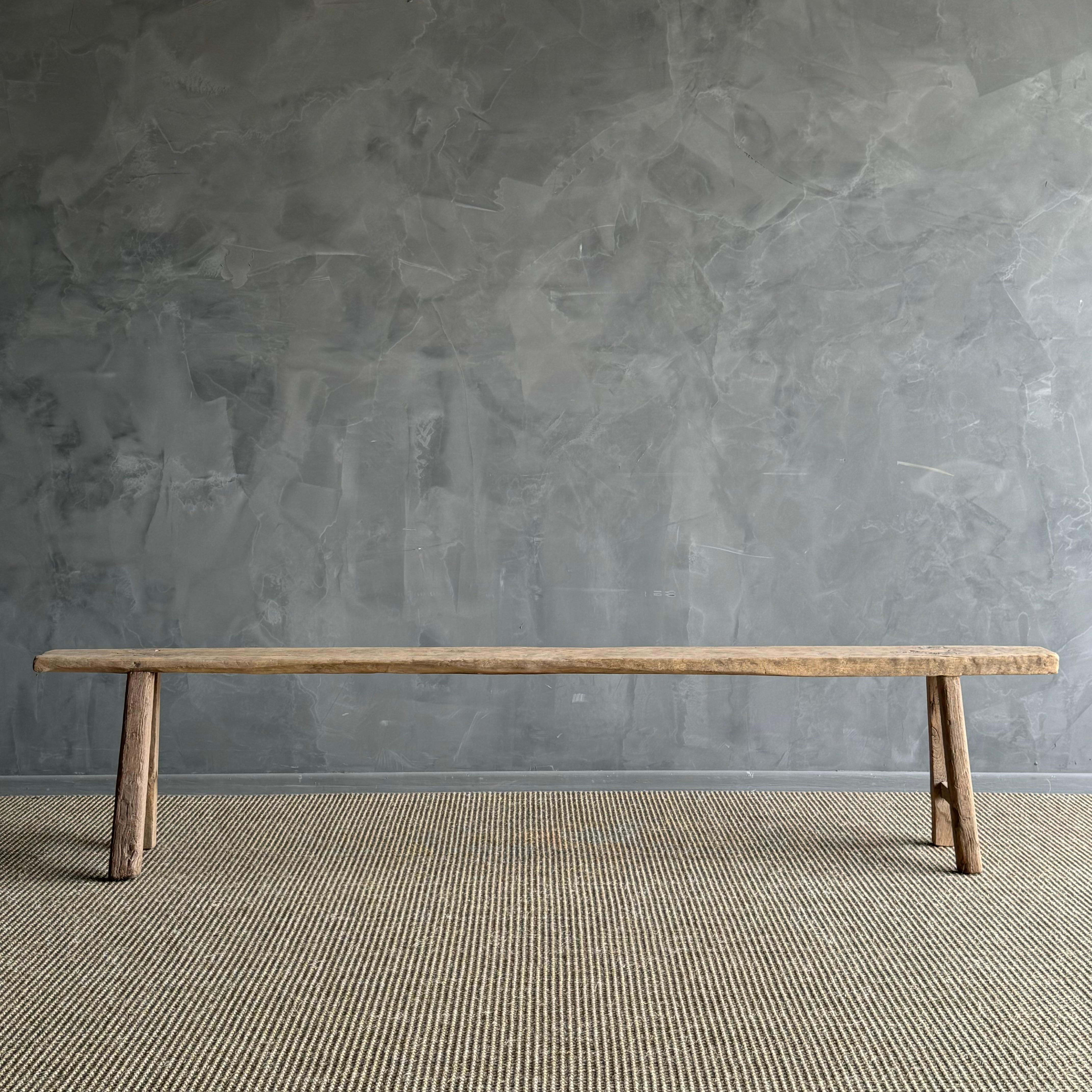 Organic Modern Vintage Elm Wood Skinny Bench Extra Long