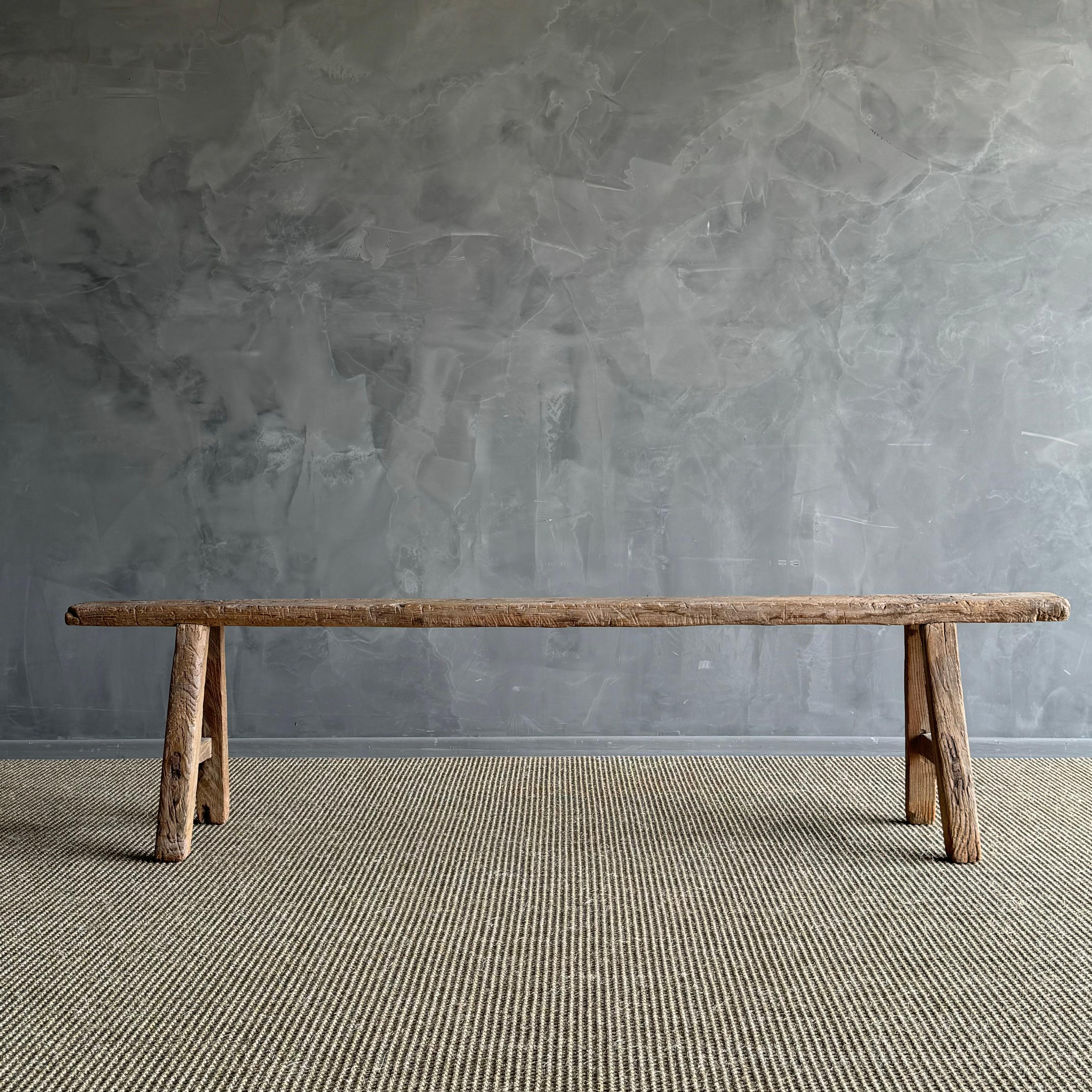 Organique Banc vintage en bois d'orme extra long en vente
