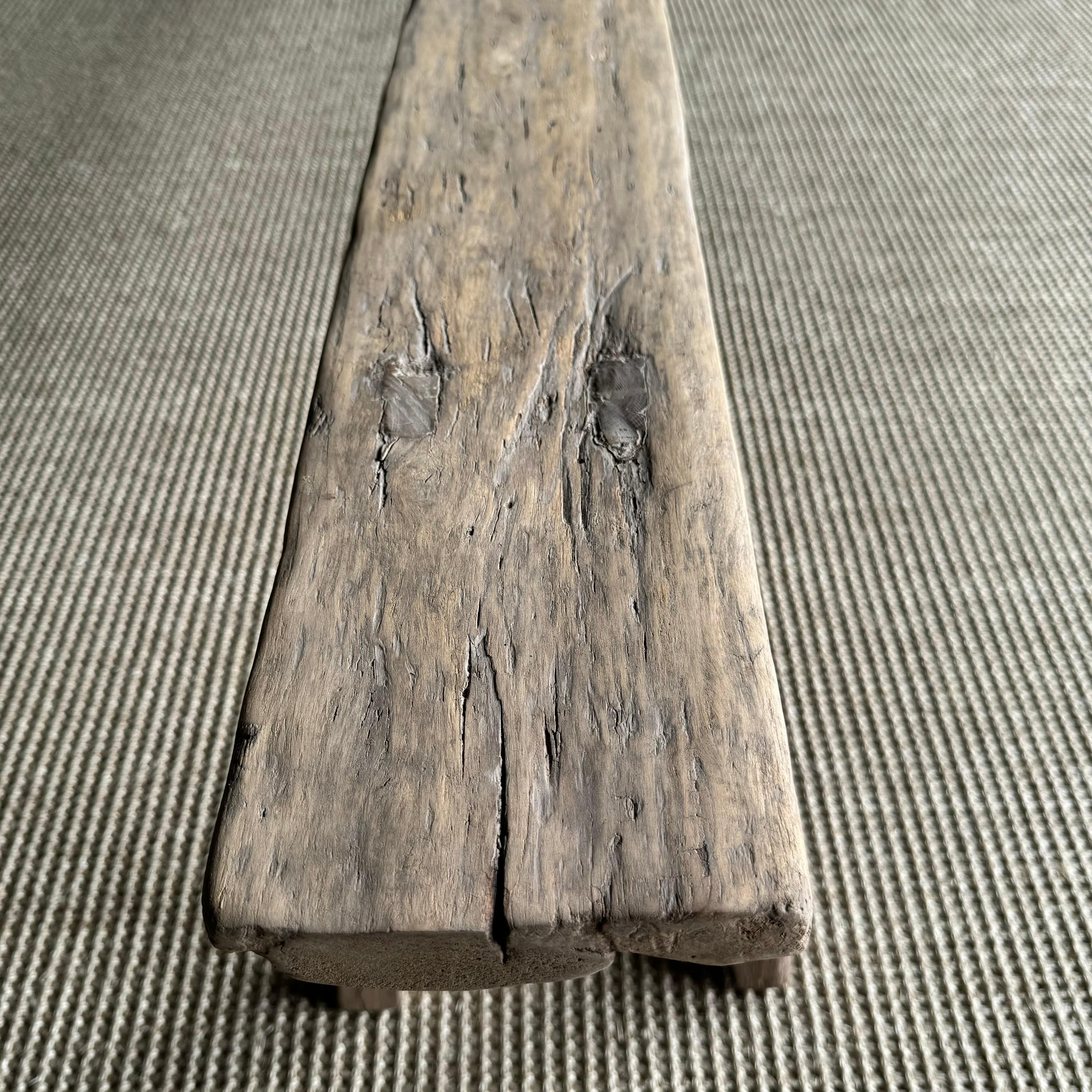 Vintage Elm Wood Skinny Bench Extra Long 2
