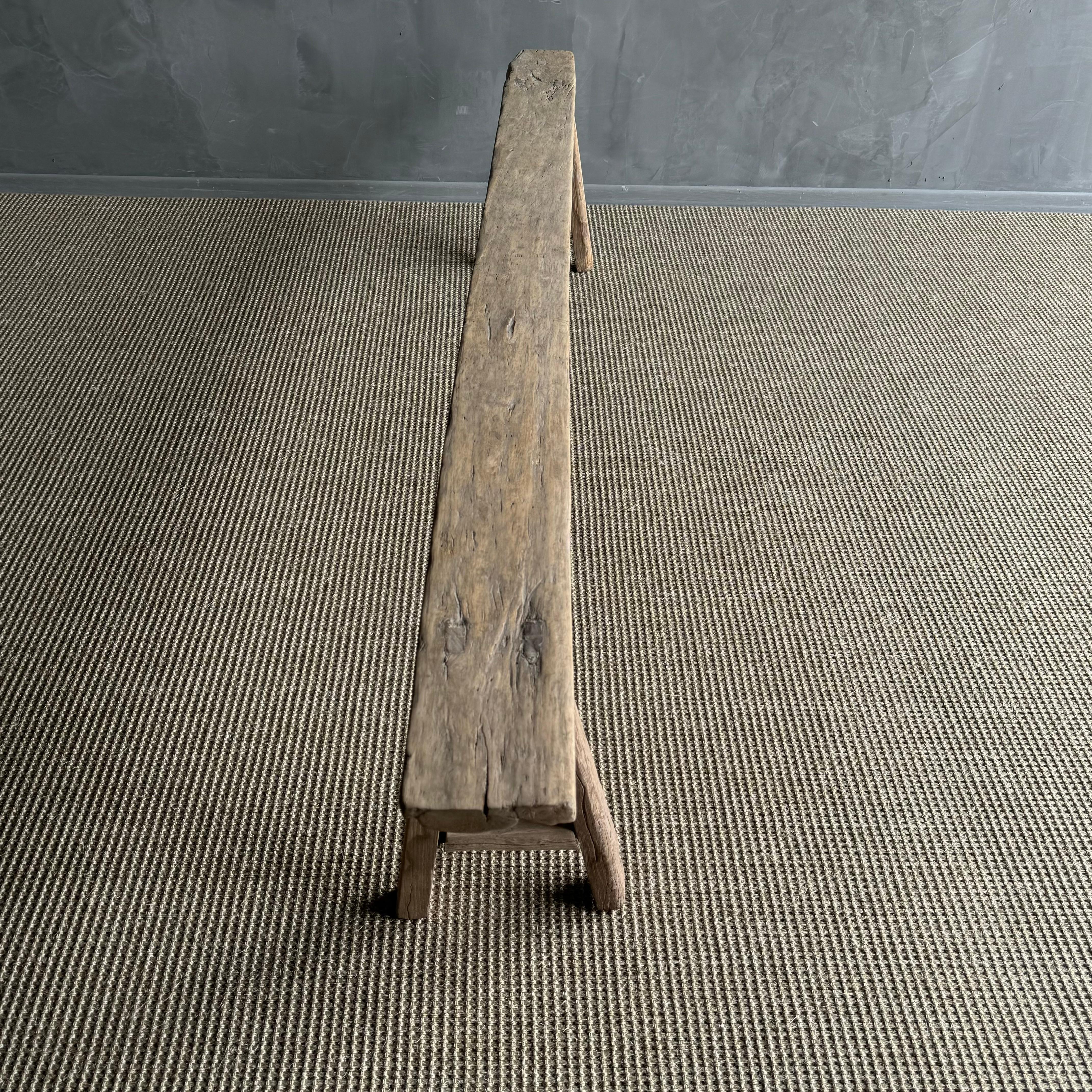 Vintage Elm Wood Skinny Bench Extra Long 3