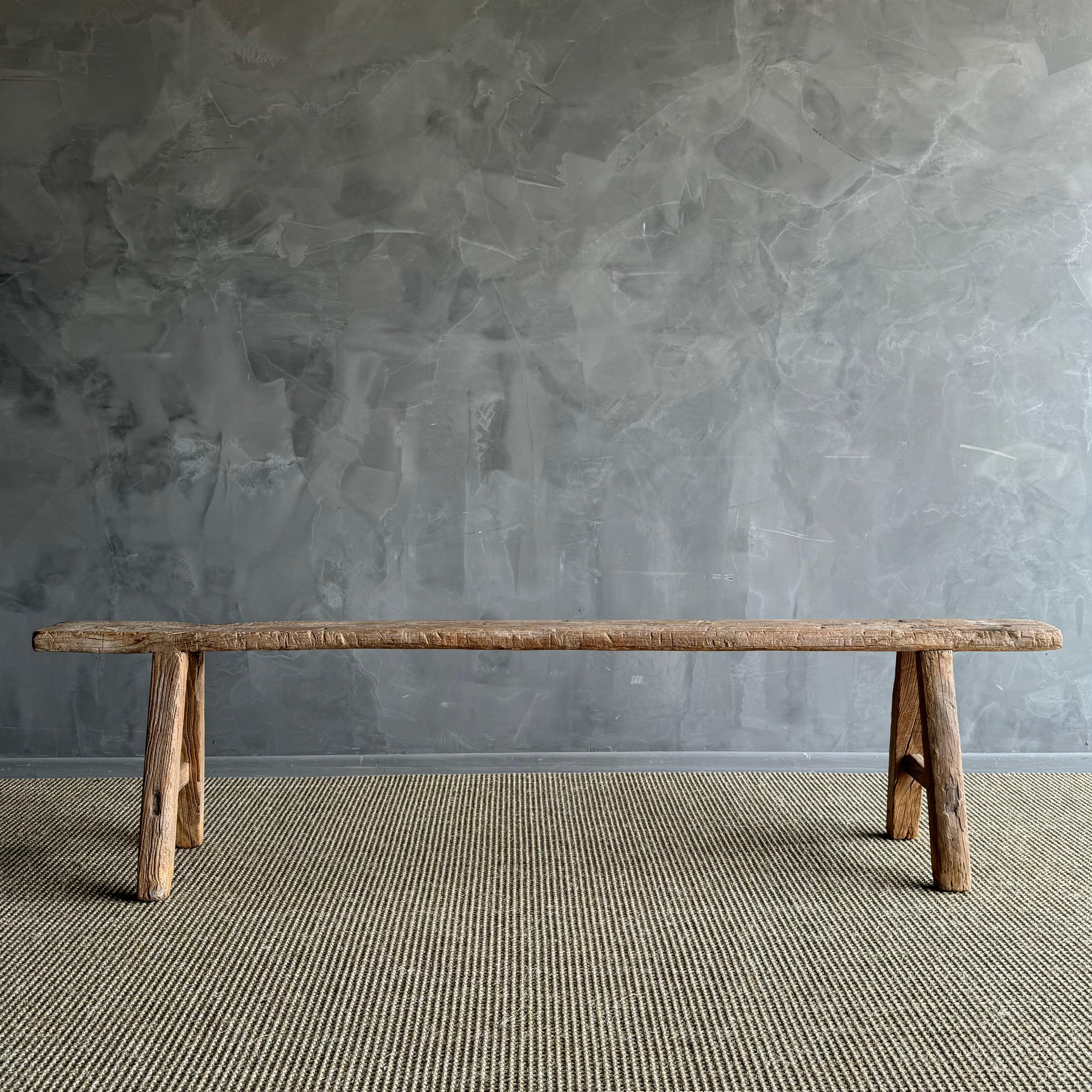 Banc vintage en bois d'orme extra long en vente 2