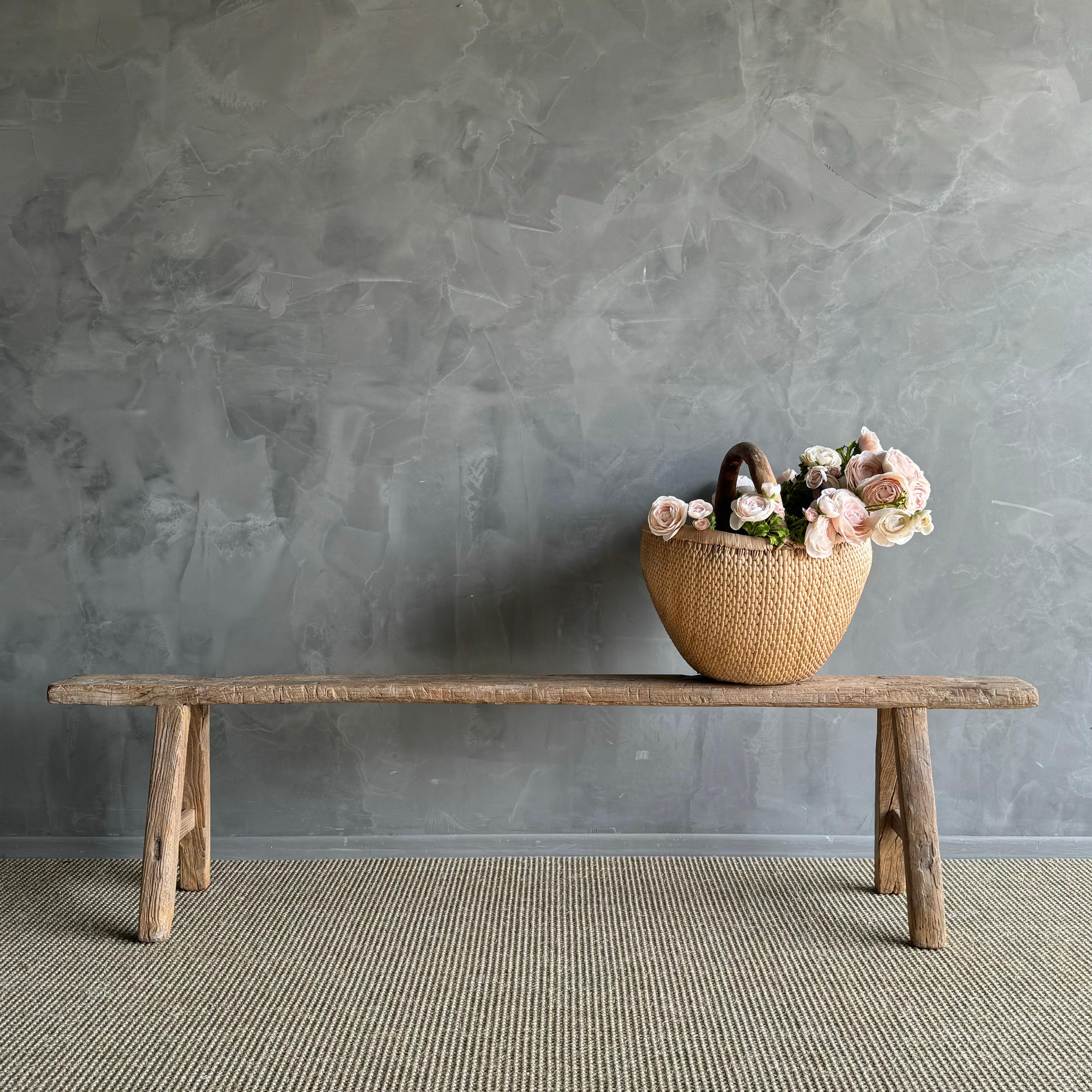 Banc vintage en bois d'orme extra long en vente 3