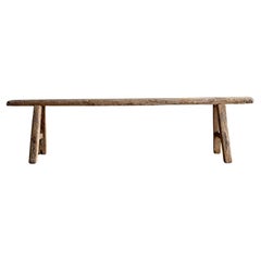 Vintage Elm Wood Skinny Bench Extra Long