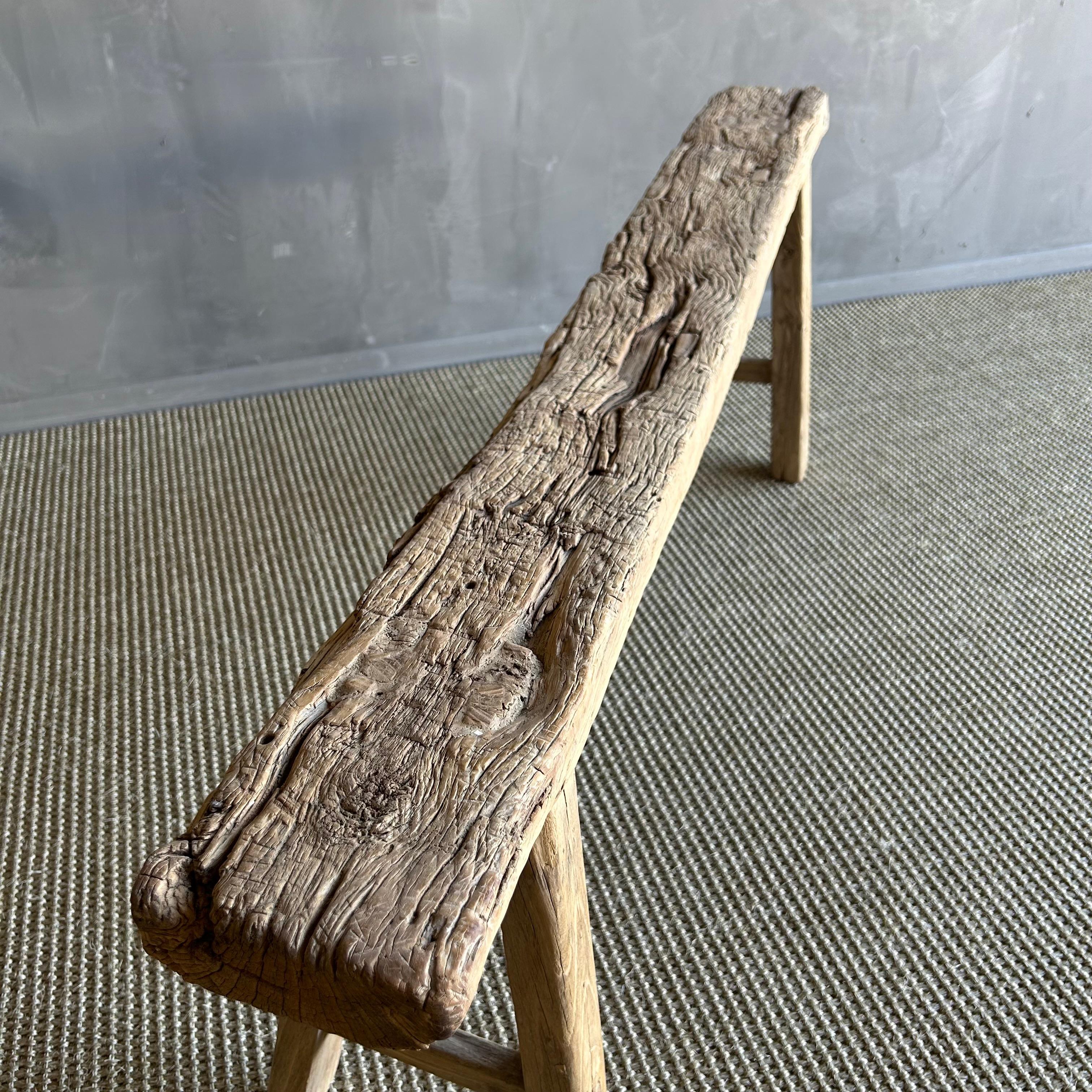 Vintage Elm Wood Skinny Bench 5