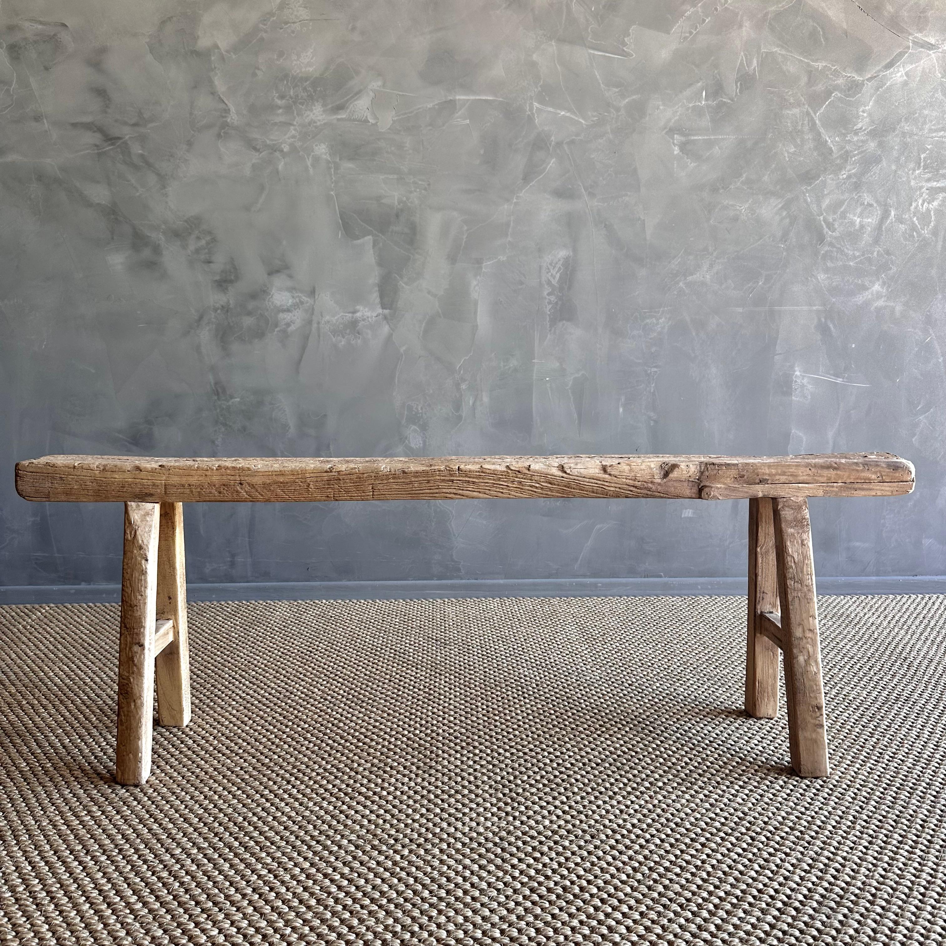 Organic Modern Vintage Elm Wood Skinny Bench