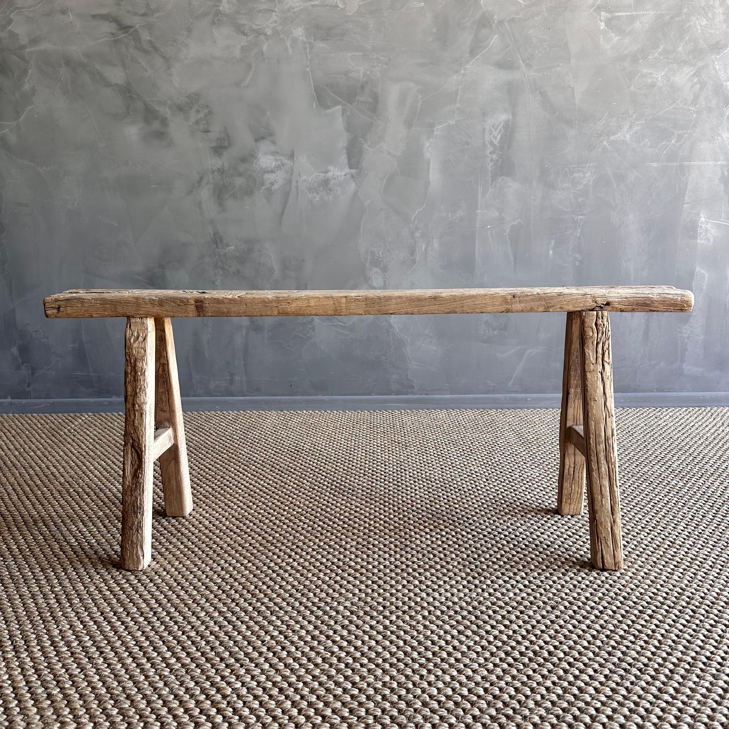 Organic Modern Vintage Elm Wood Skinny Bench