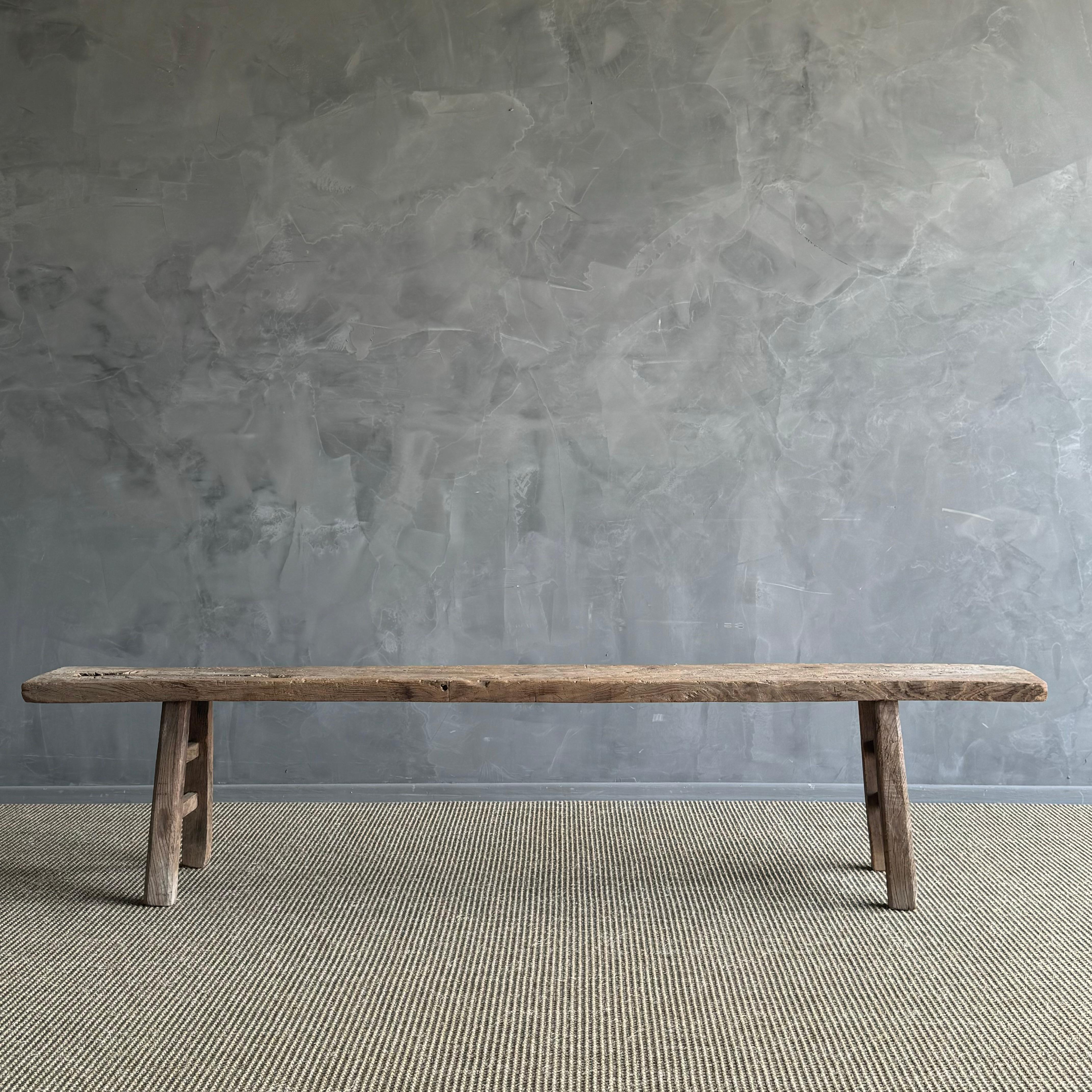 Organic Modern Vintage Elm Wood Skinny Bench