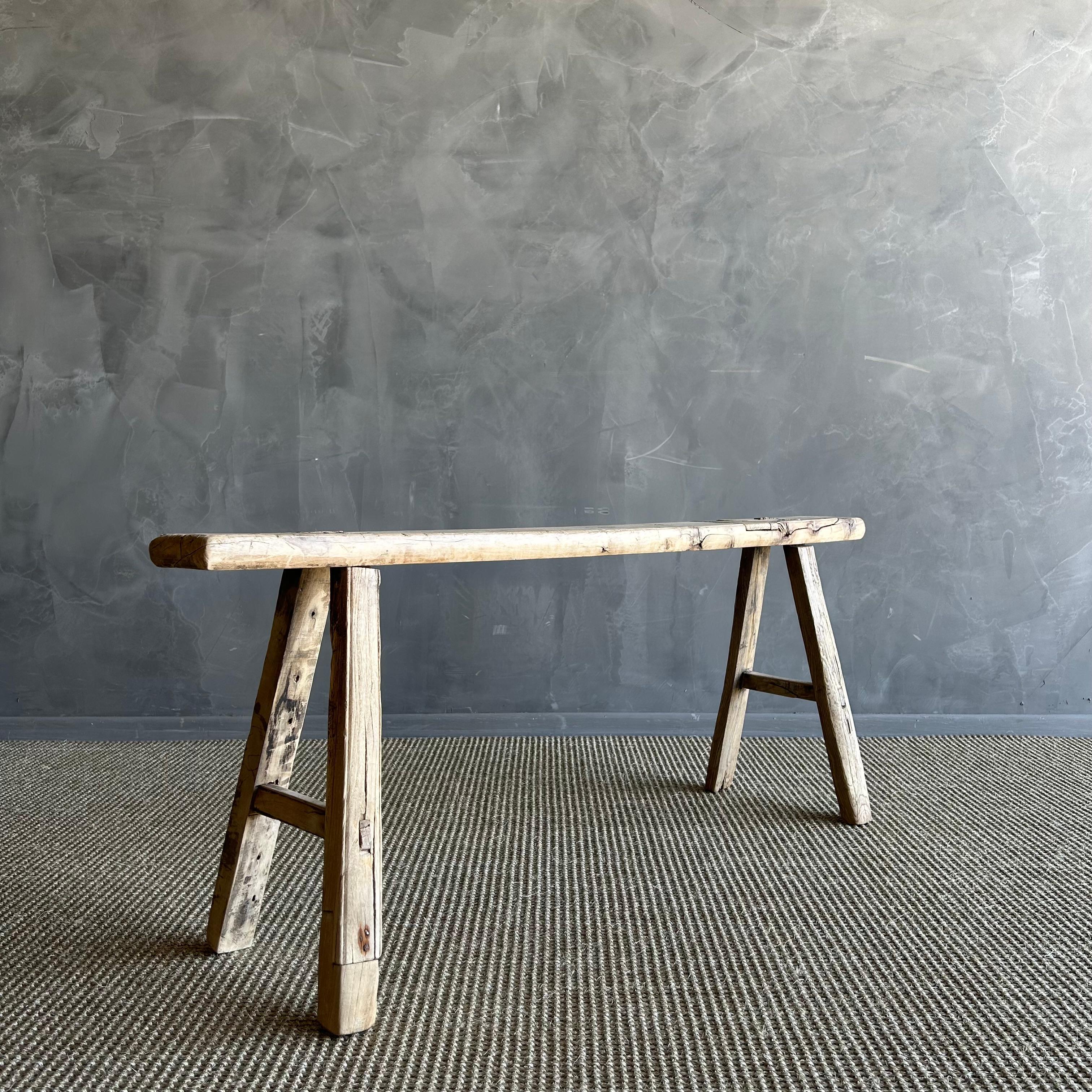 Organic Modern Vintage Elm Wood Skinny Bench