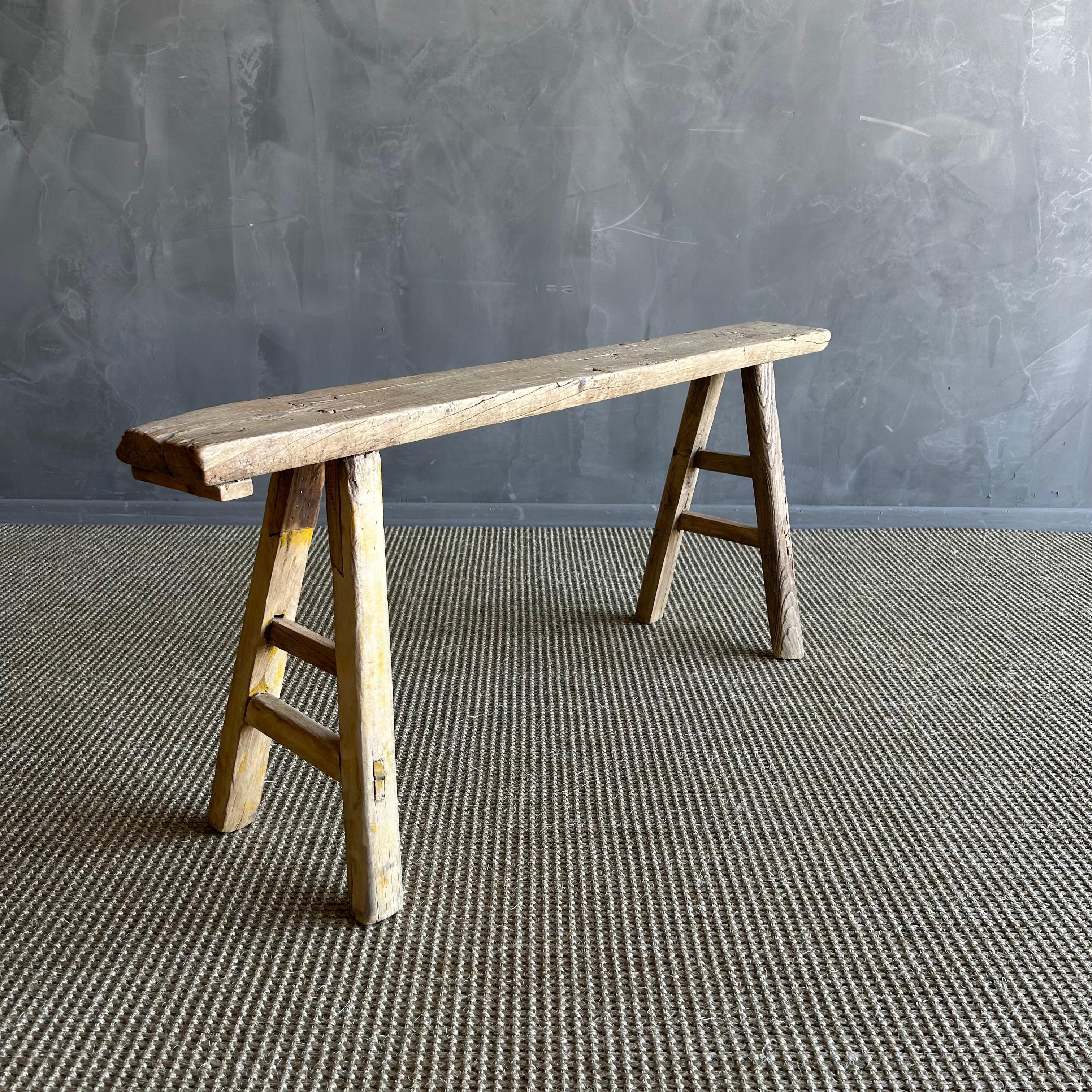 Organic Modern Vintage Elm Wood Skinny Bench