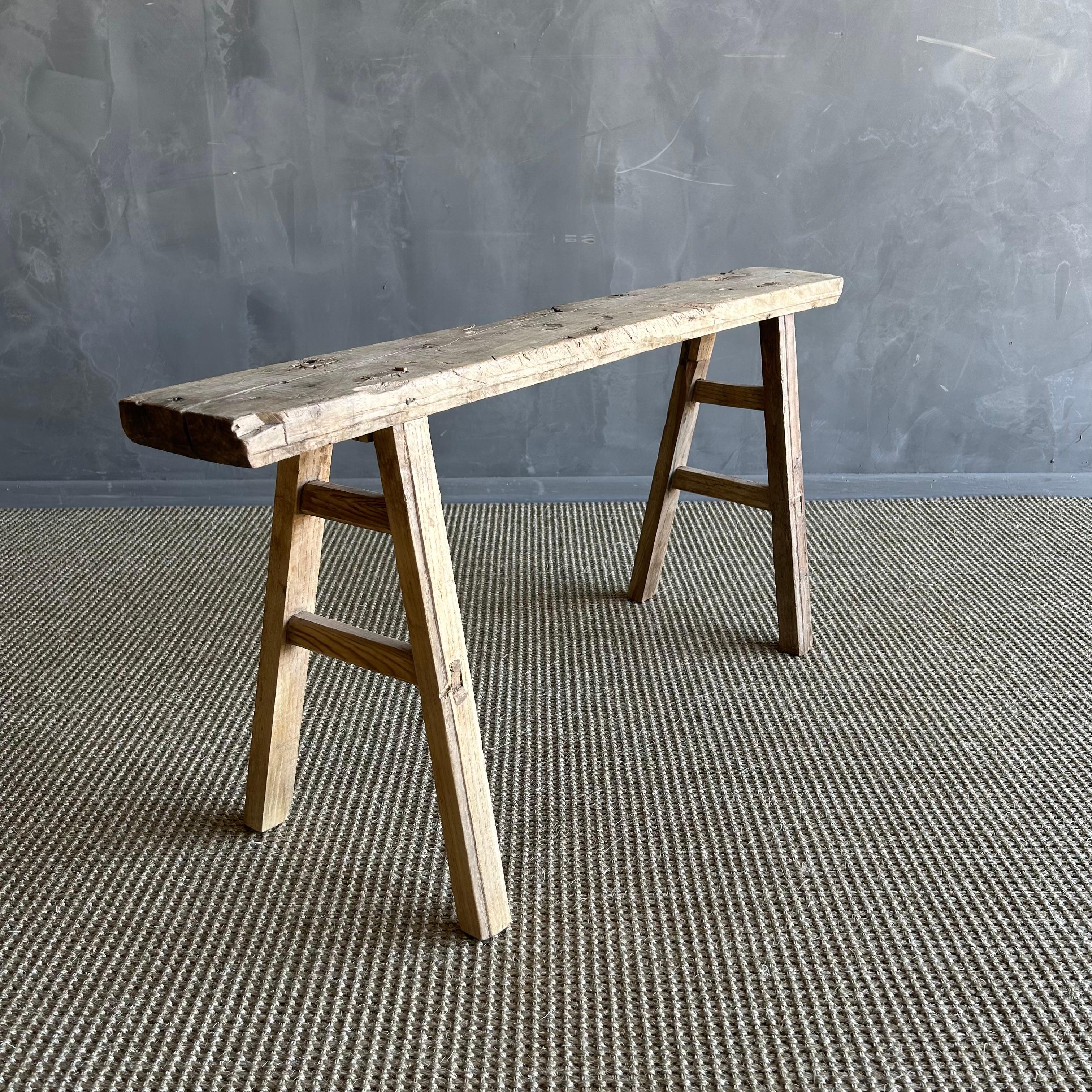 Organic Modern Vintage Elm Wood Skinny Bench