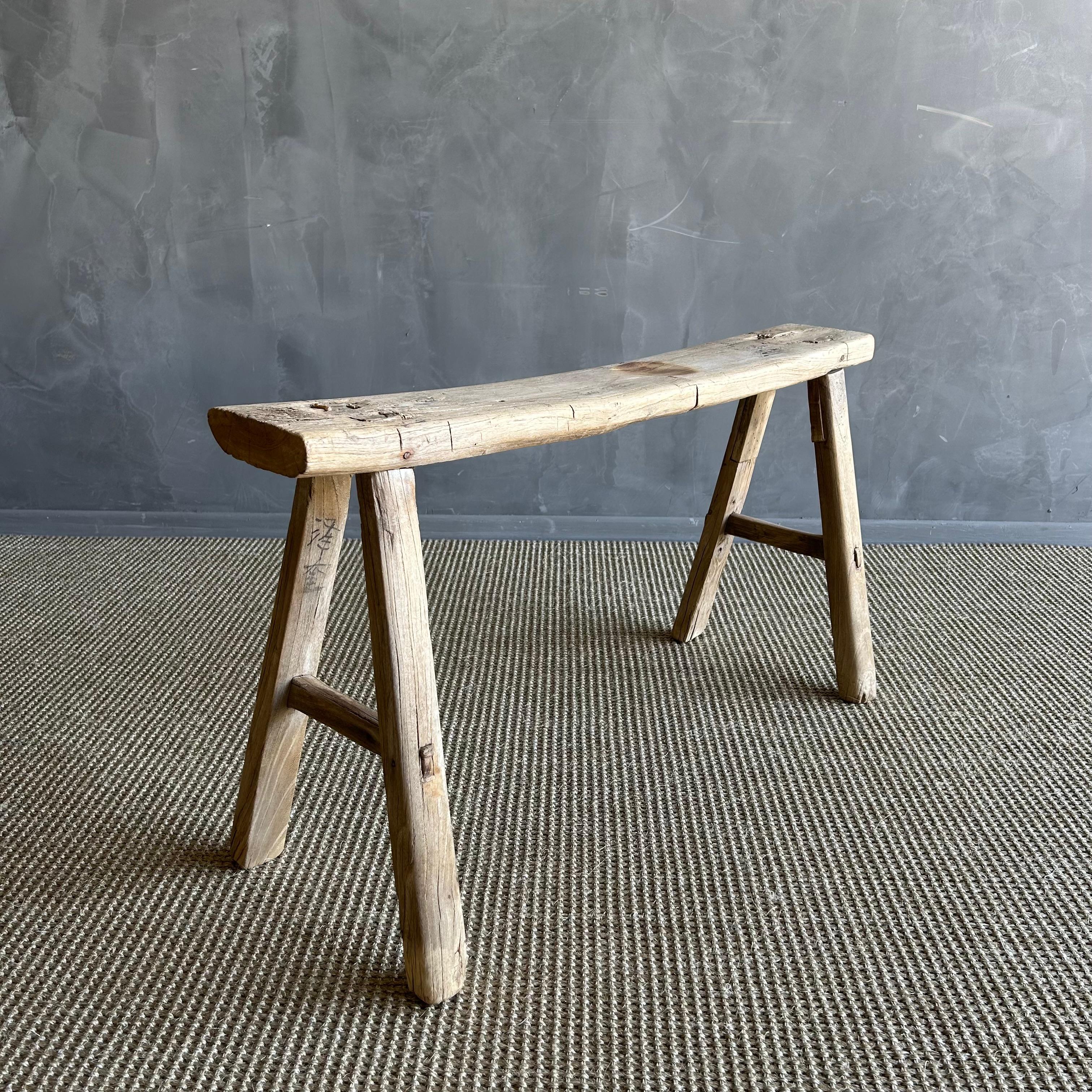 Organic Modern Vintage Elm Wood Skinny Bench