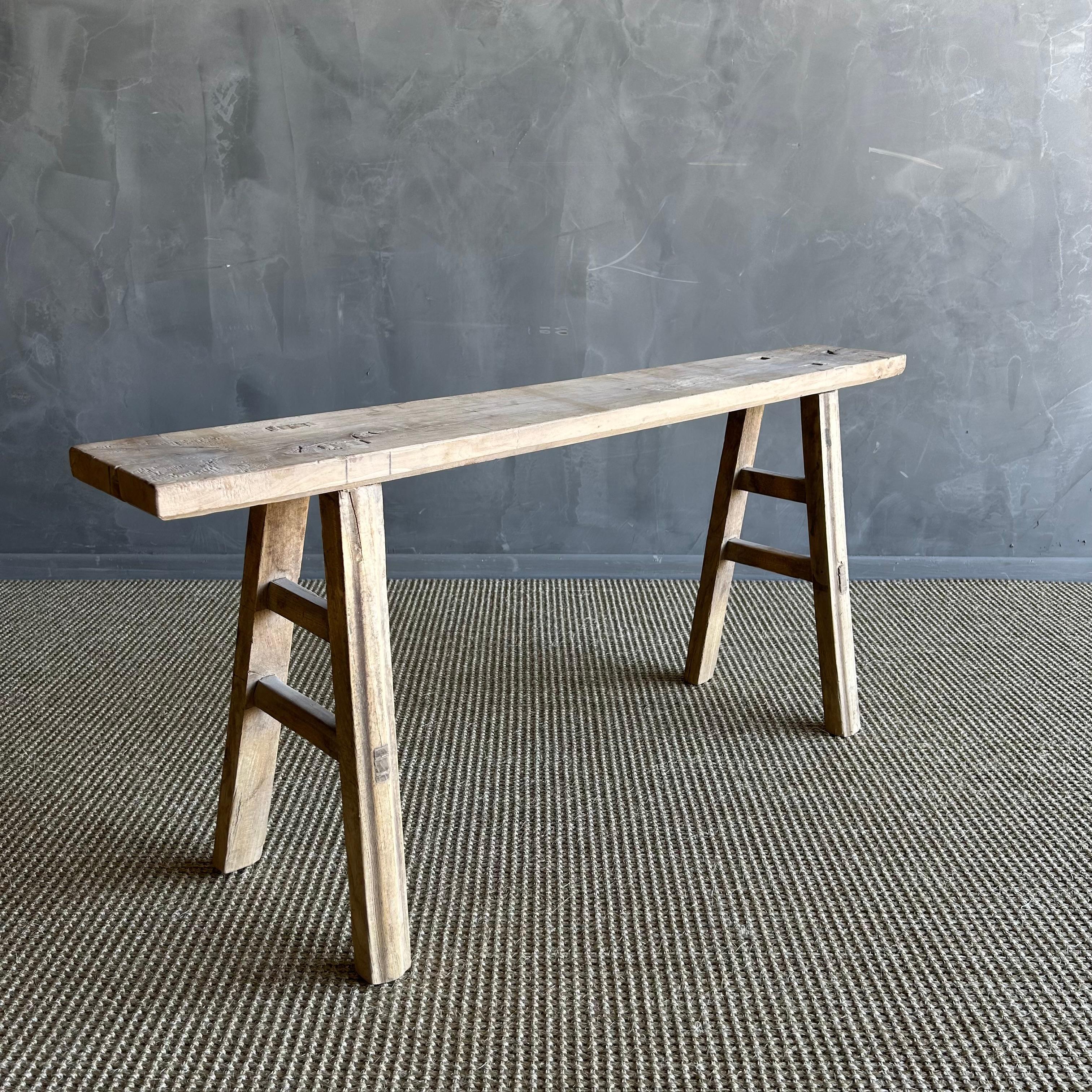 Organic Modern Vintage Elm Wood Skinny Bench