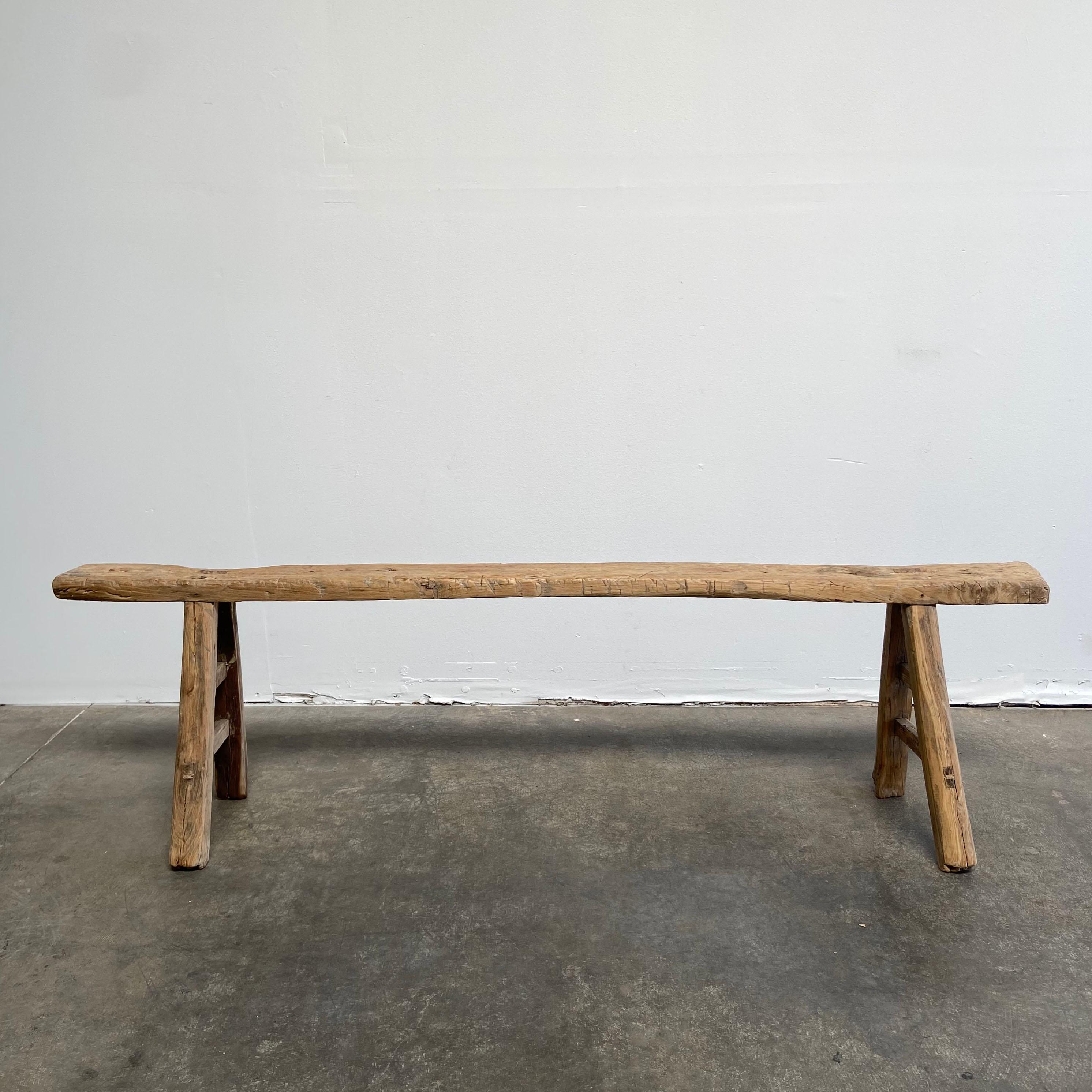 20th Century Vintage Elm Wood Skinny Bench