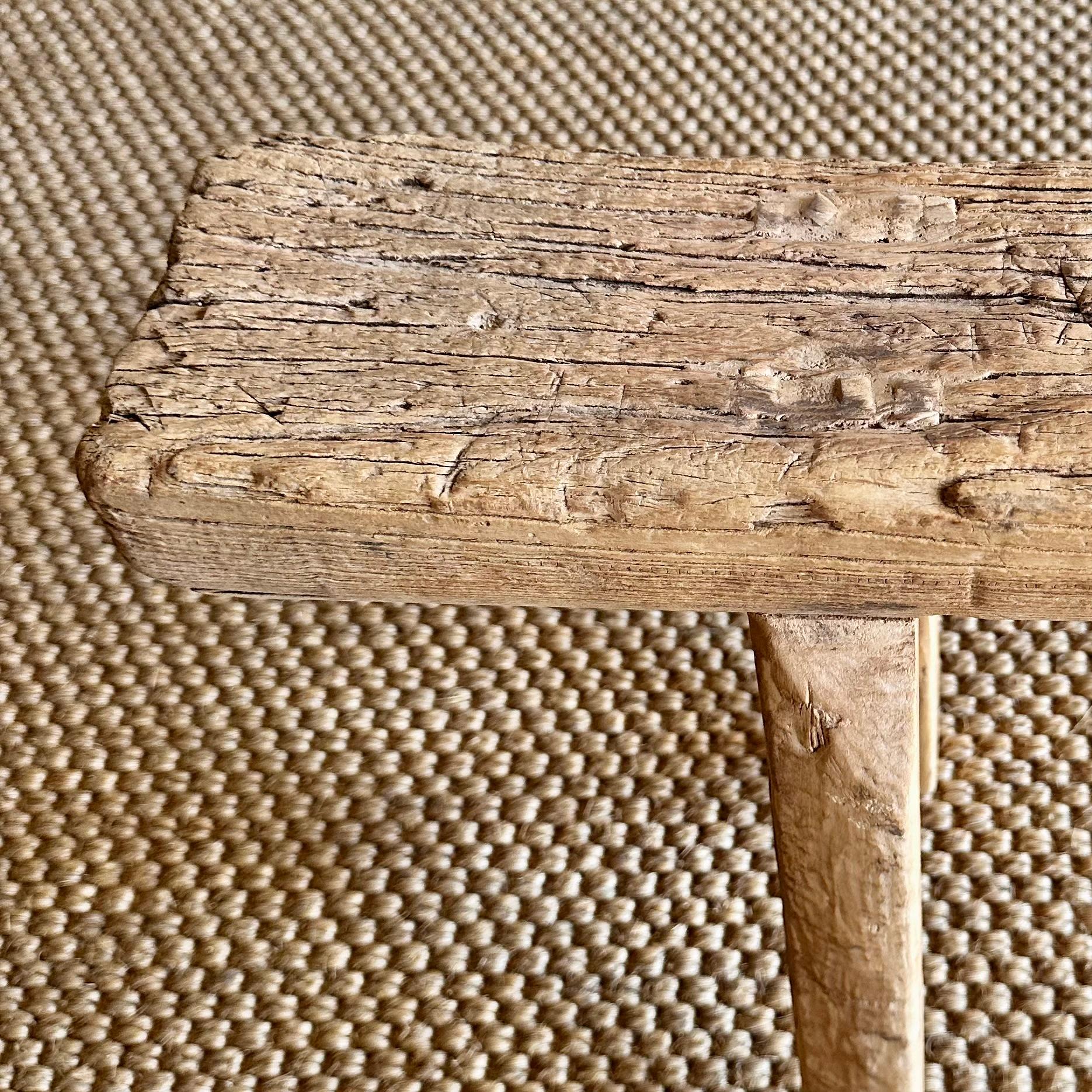 Vintage Elm Wood Skinny Bench In Good Condition In Old Town Orange, CA
