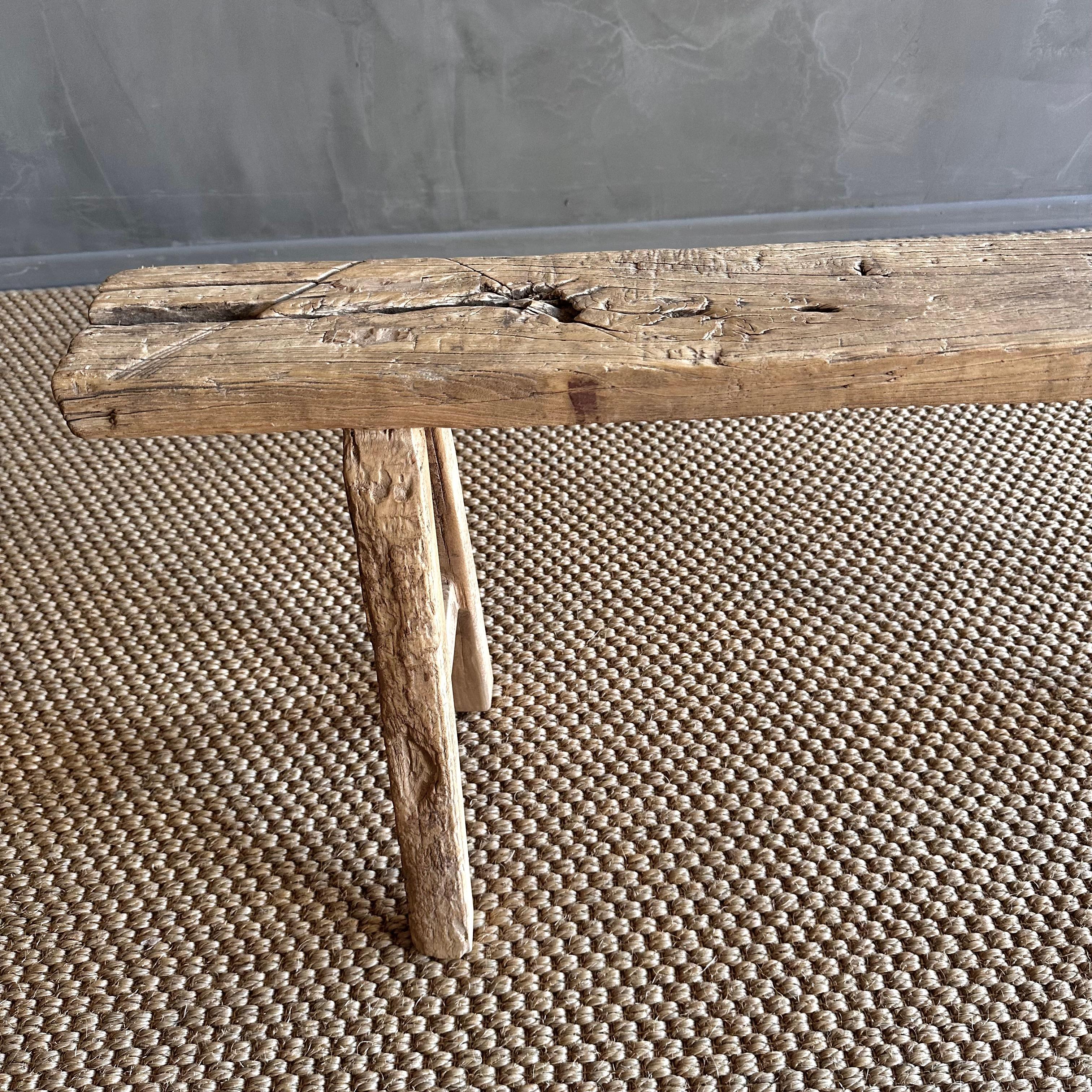 Vintage Elm Wood Skinny Bench In Good Condition In Old Town Orange, CA