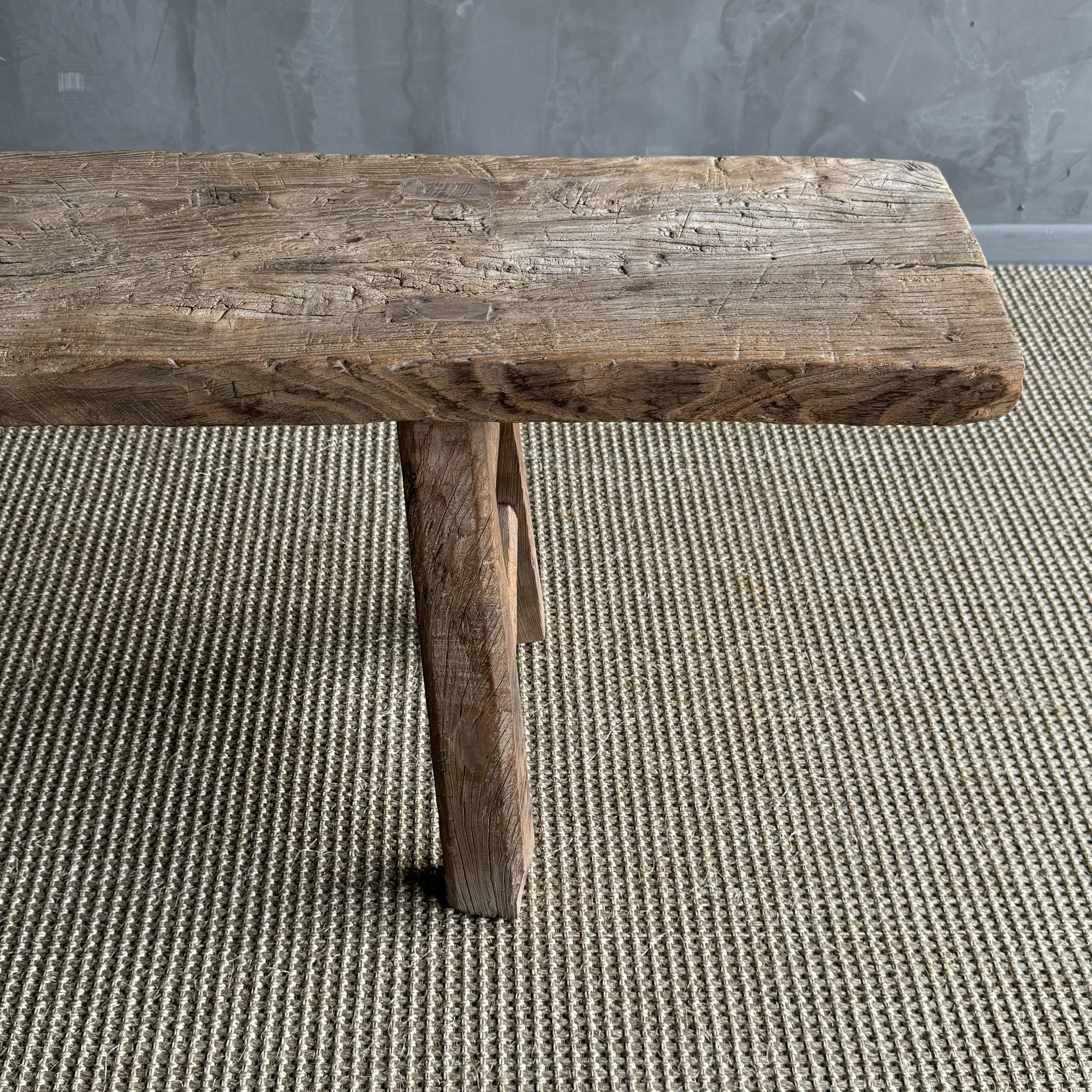 Vintage Elm Wood Skinny Bench In Good Condition In Old Town Orange, CA