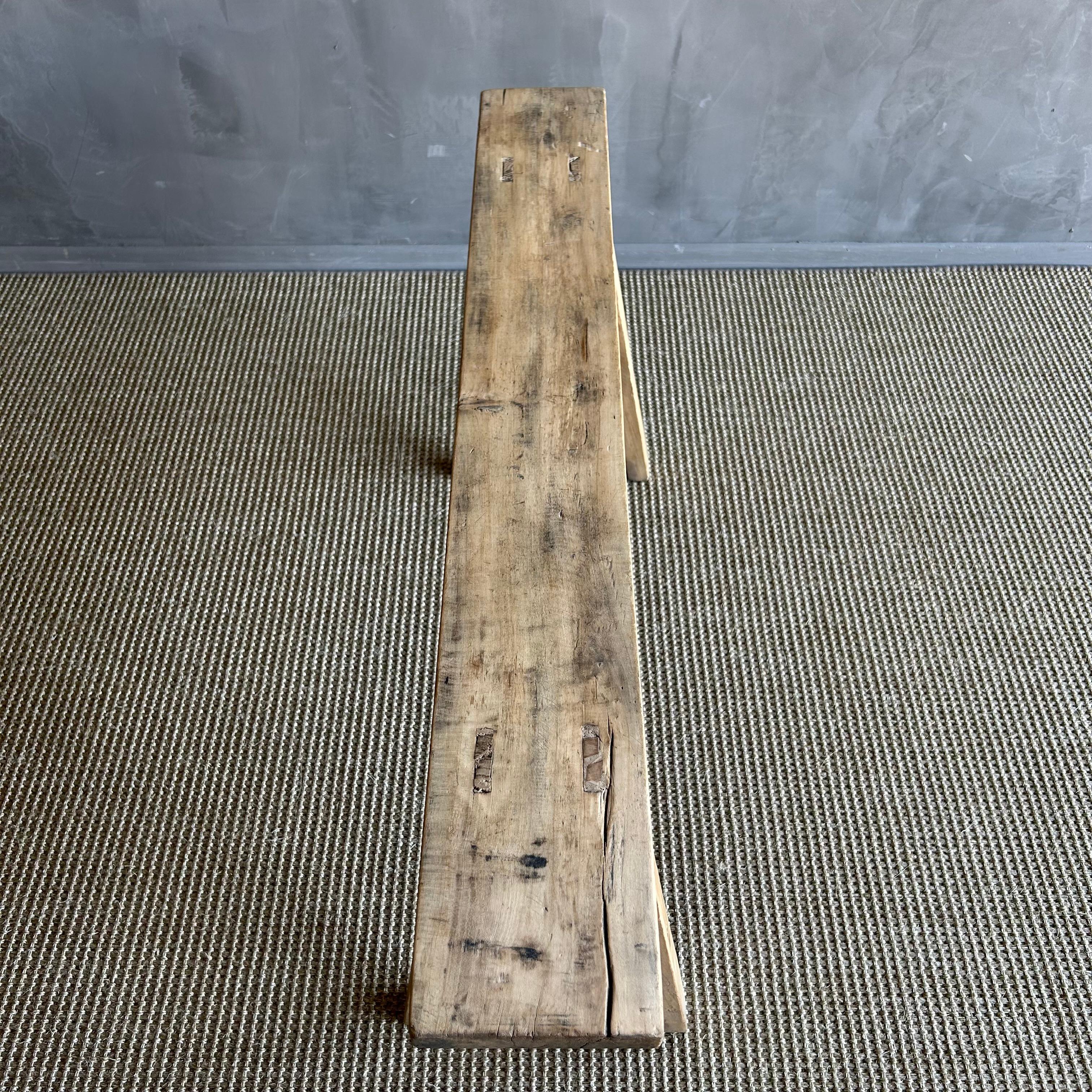 Vintage Elm Wood Skinny Bench In Good Condition In Old Town Orange, CA