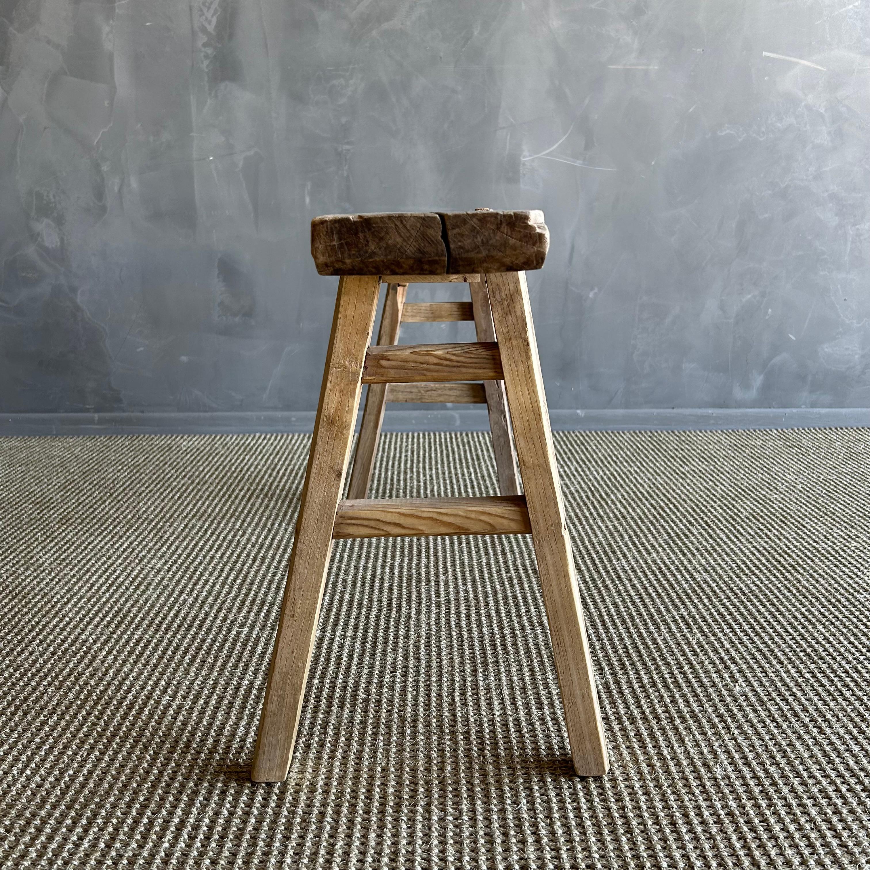 Vintage Elm Wood Skinny Bench In Good Condition In Old Town Orange, CA