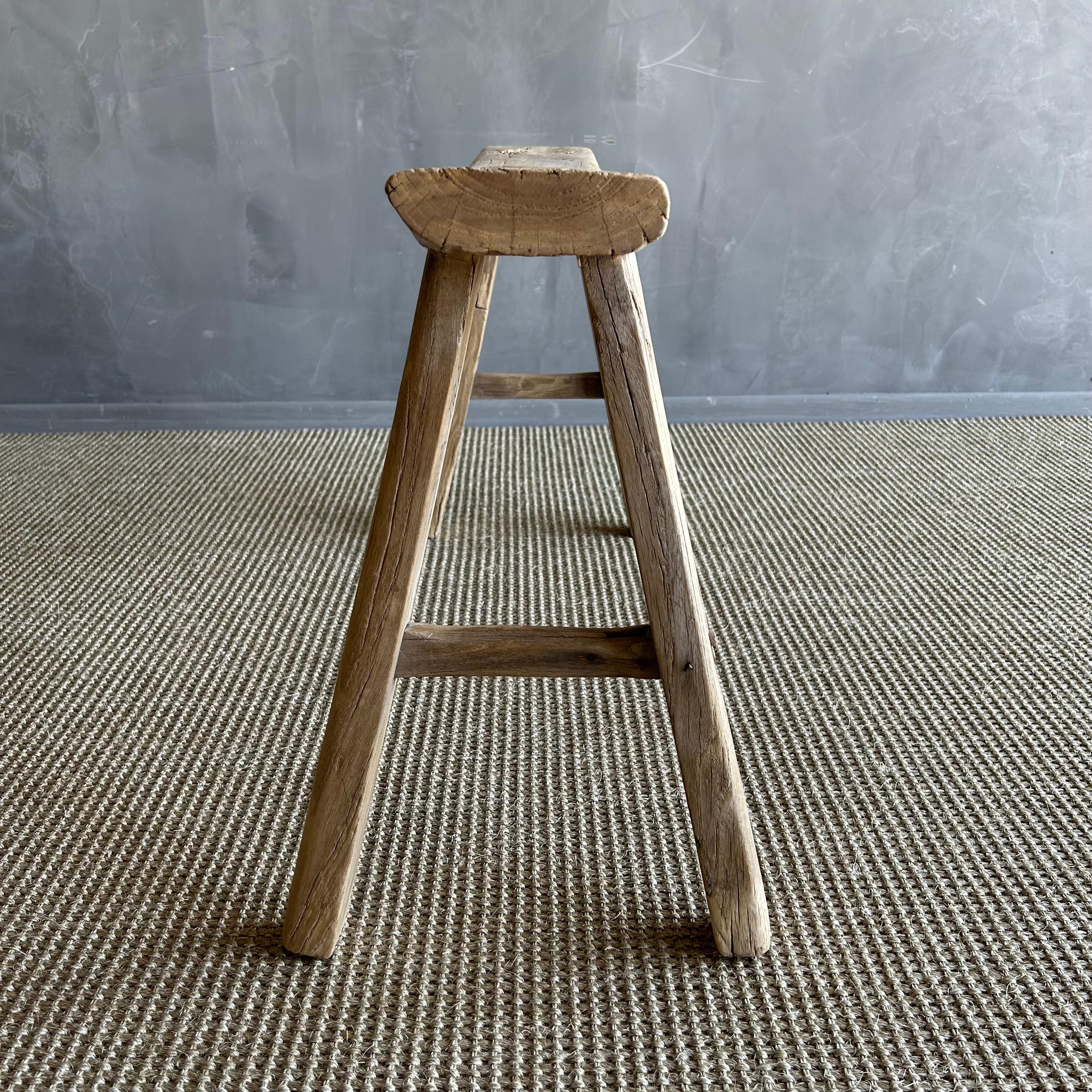 Vintage Elm Wood Skinny Bench In Good Condition In Old Town Orange, CA