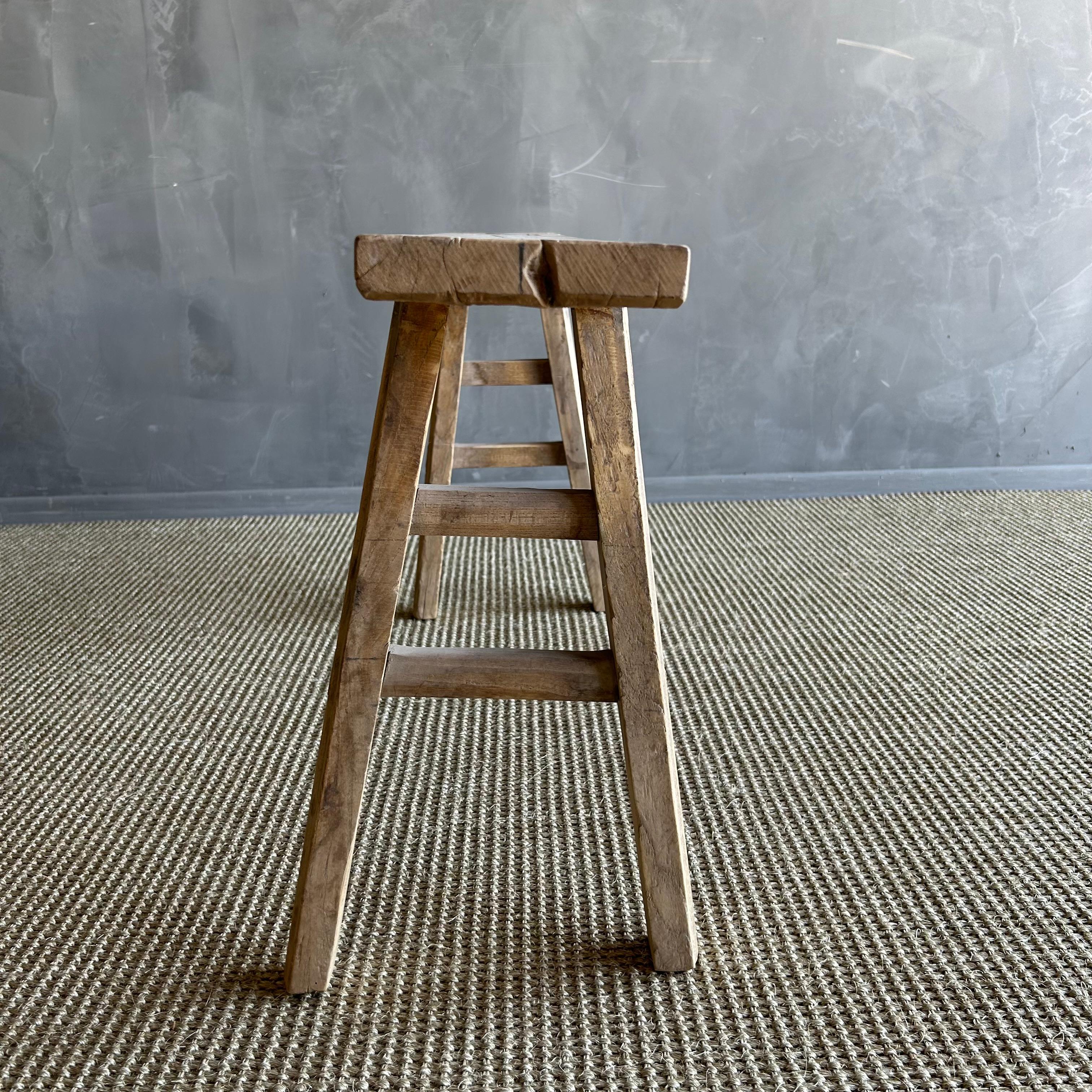 Vintage Elm Wood Skinny Bench In Good Condition In Old Town Orange, CA