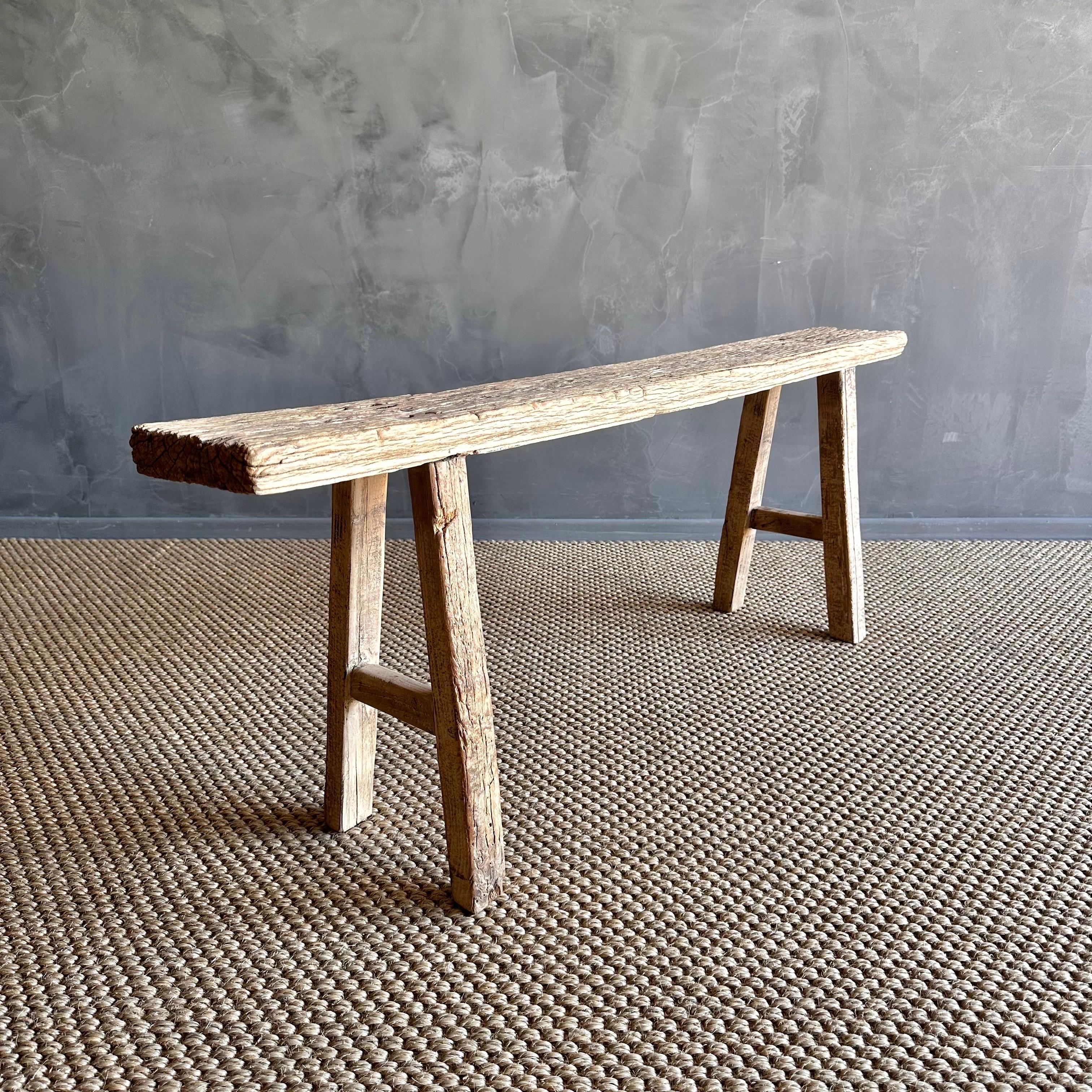 20th Century Vintage Elm Wood Skinny Bench