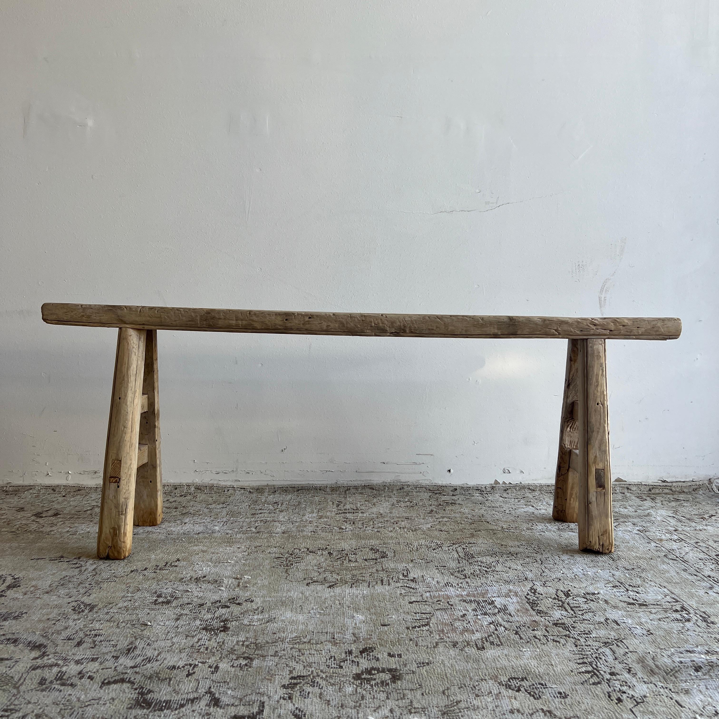 Vintage Elm Wood Skinny Bench 1