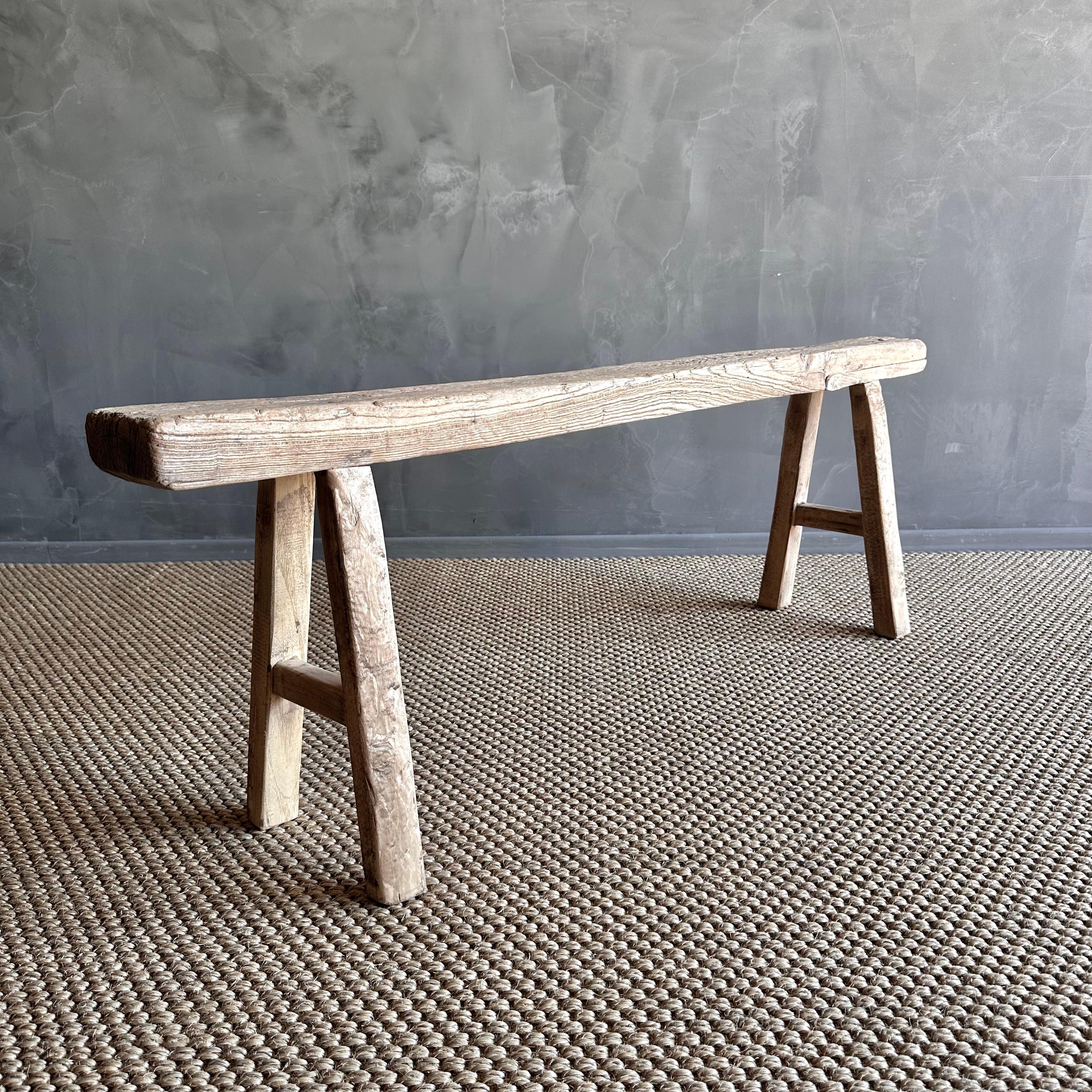 20th Century Vintage Elm Wood Skinny Bench