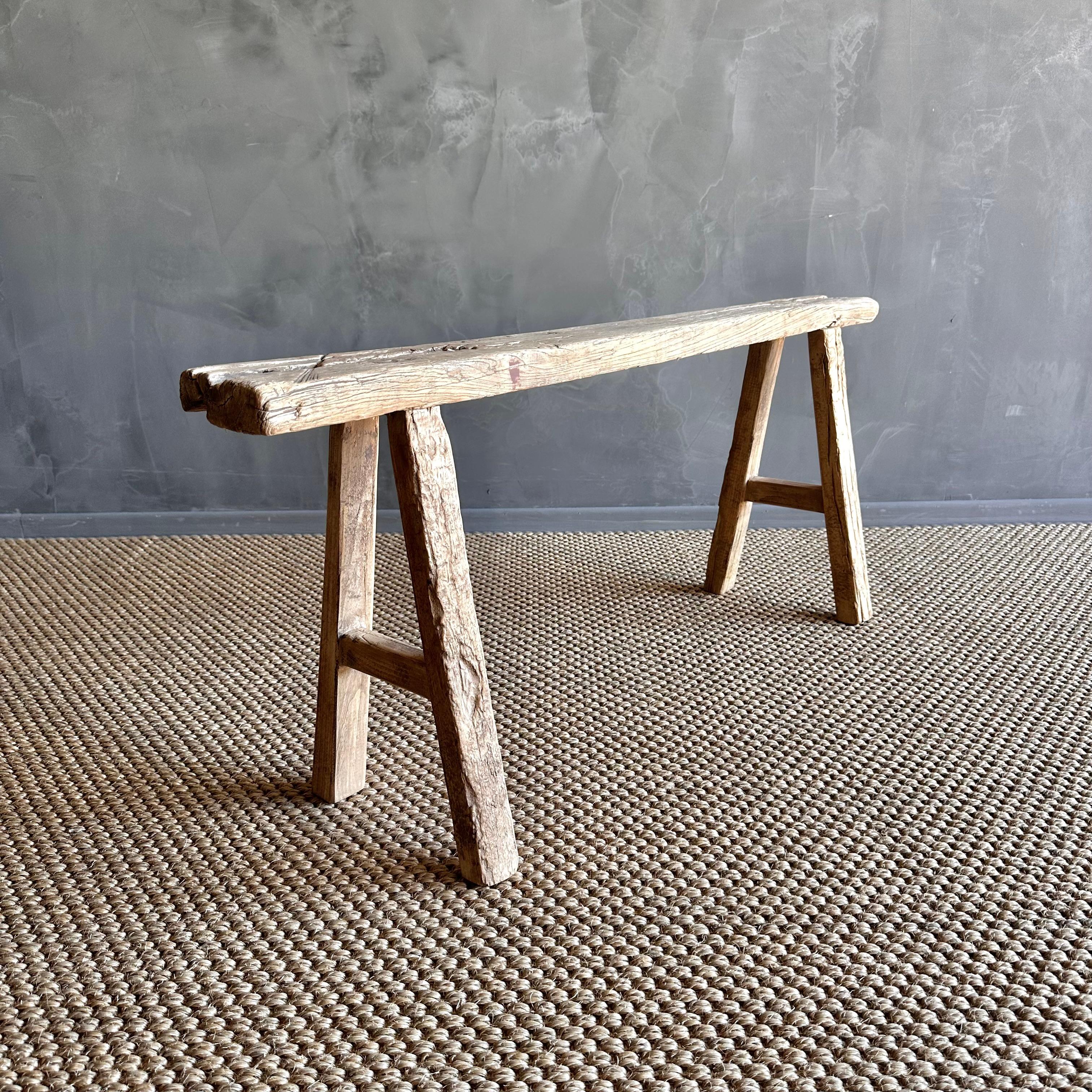 20th Century Vintage Elm Wood Skinny Bench