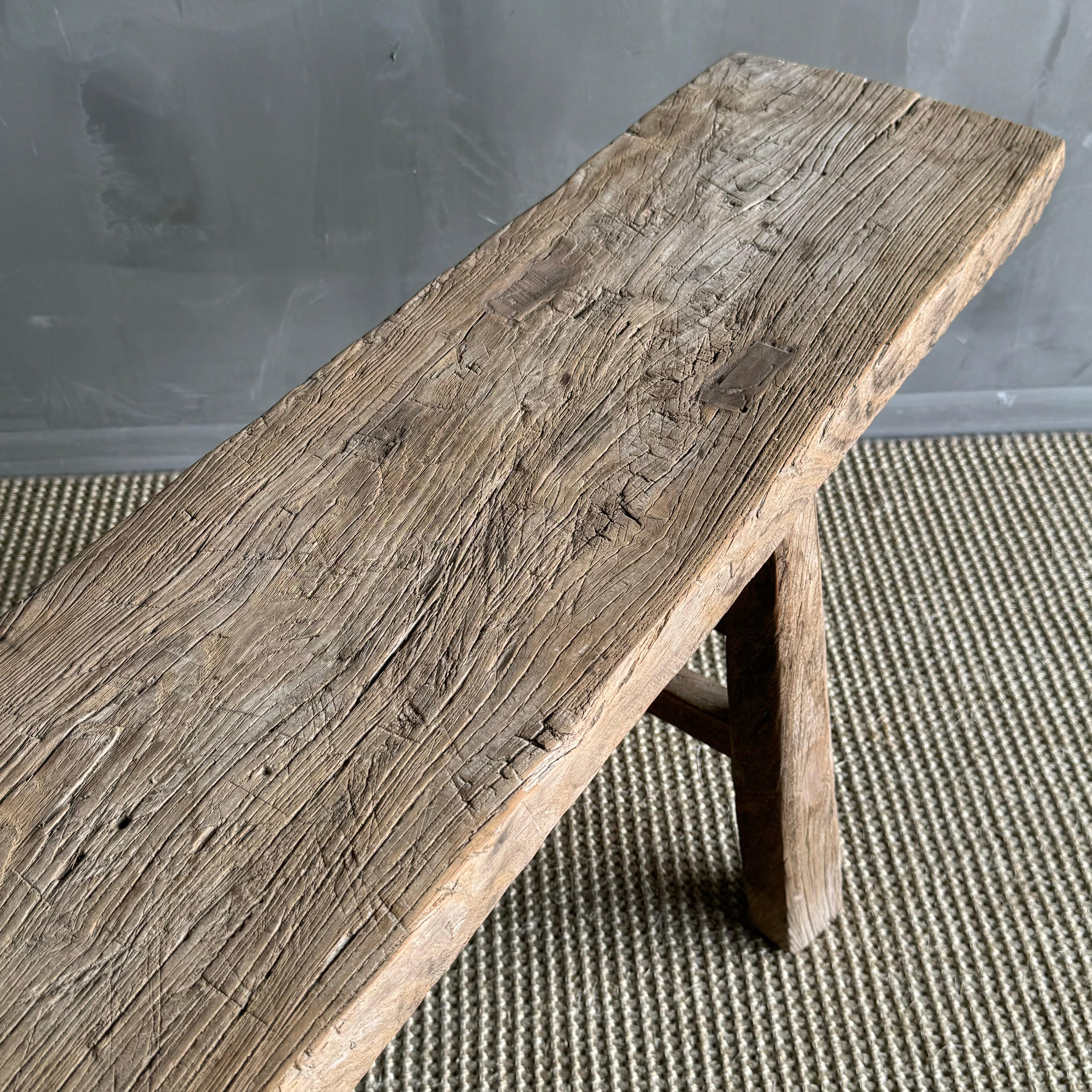 20th Century Vintage Elm Wood Skinny Bench