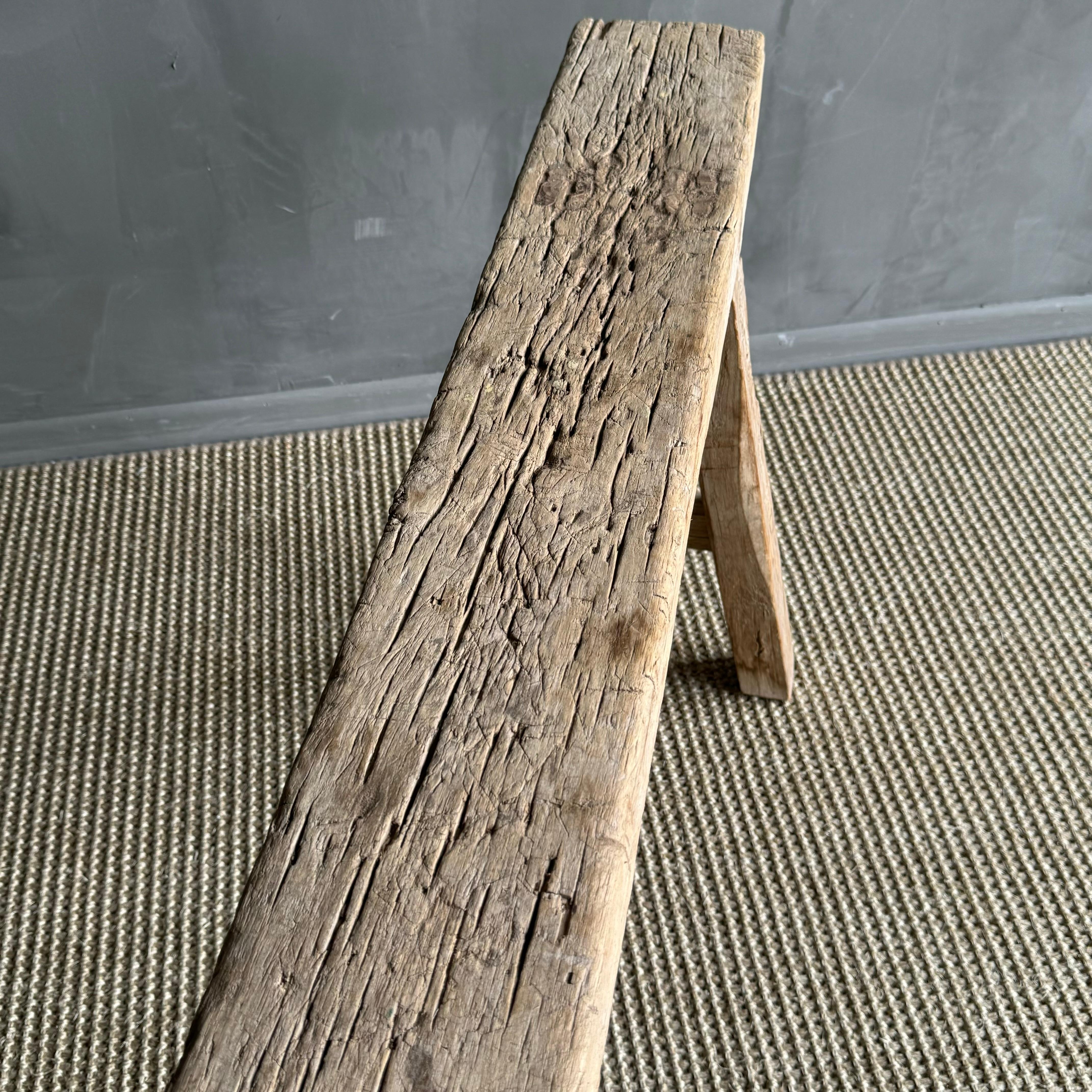 20th Century Vintage Elm Wood Skinny Bench For Sale