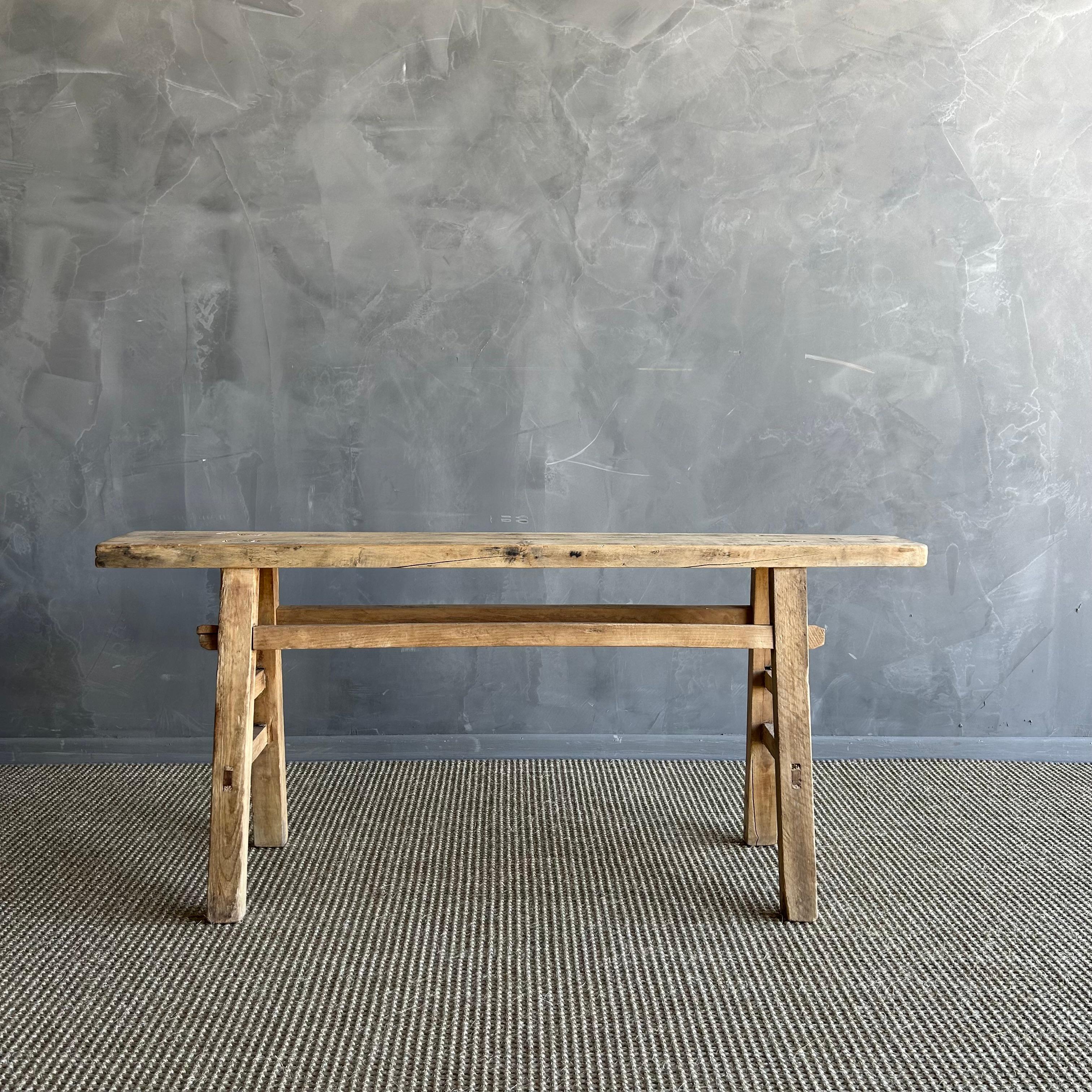 20th Century Vintage Elm Wood Skinny Bench