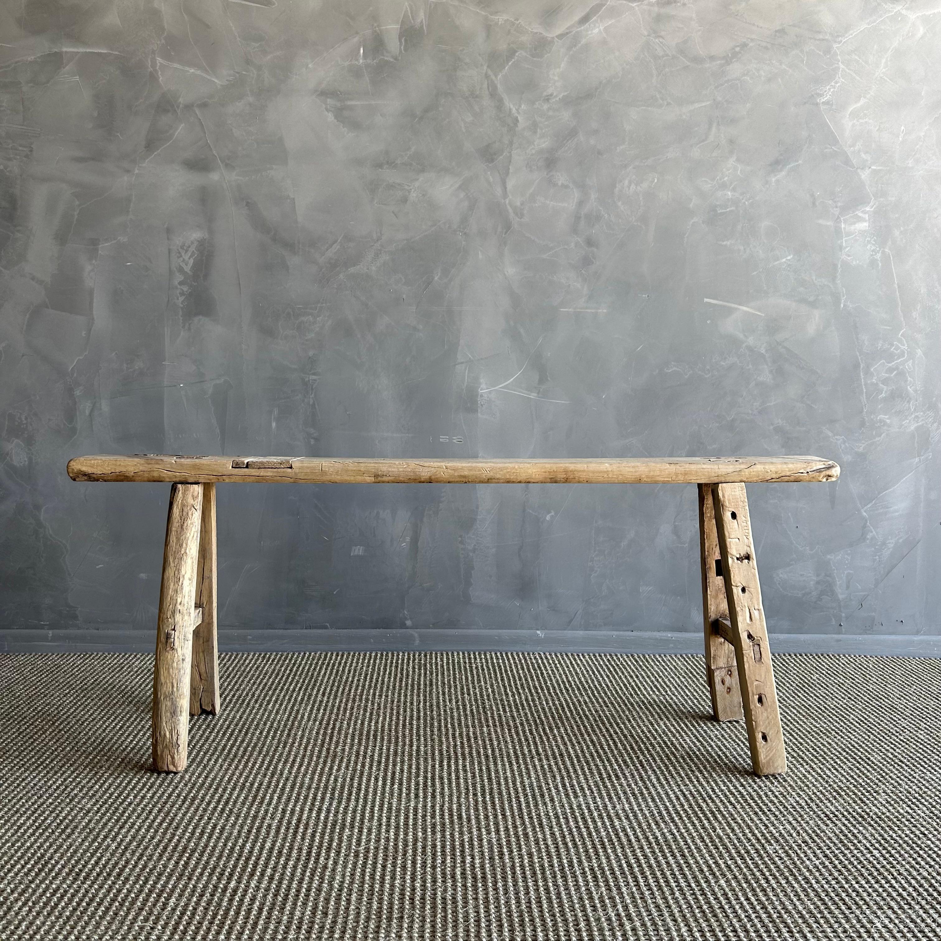 20th Century Vintage Elm Wood Skinny Bench