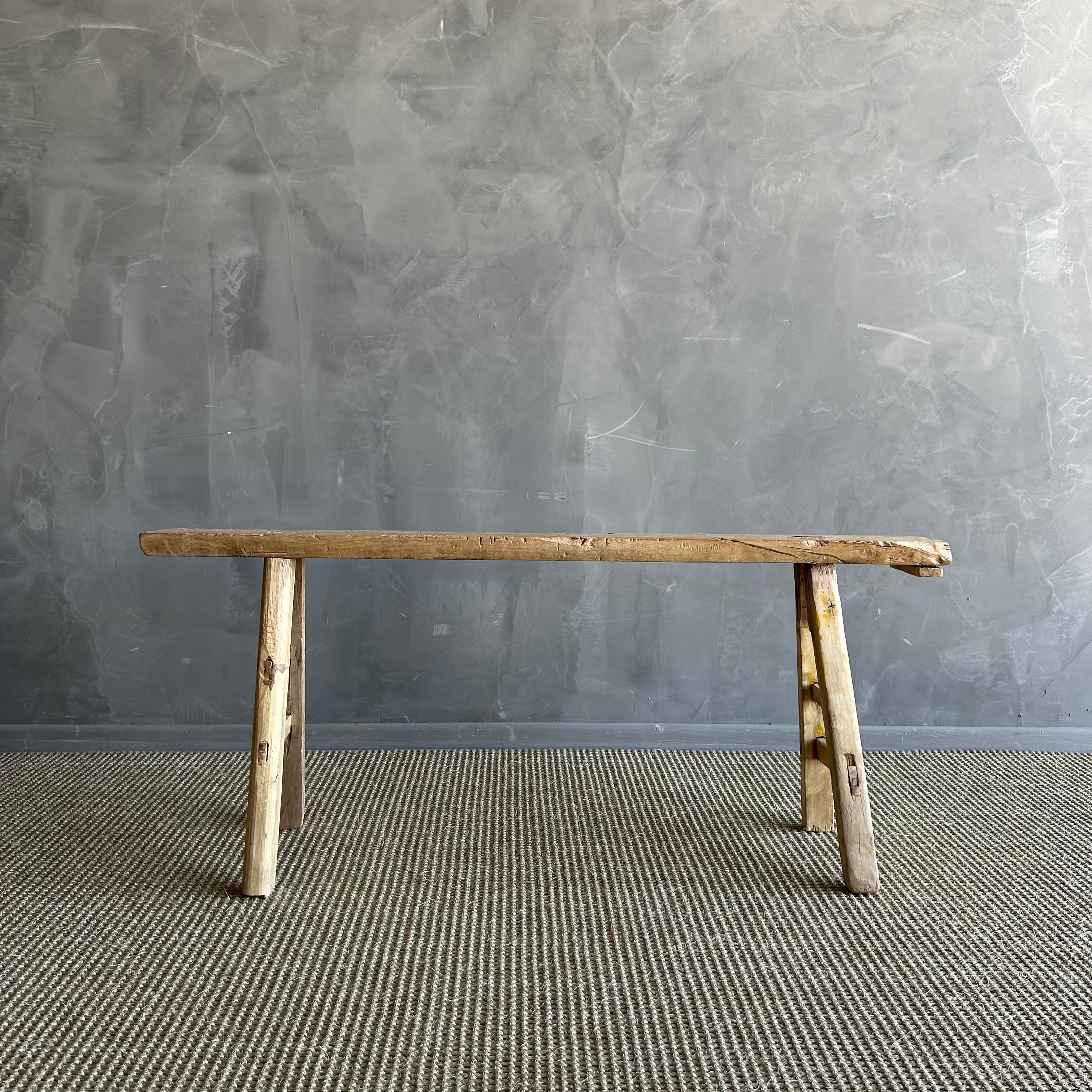20th Century Vintage Elm Wood Skinny Bench